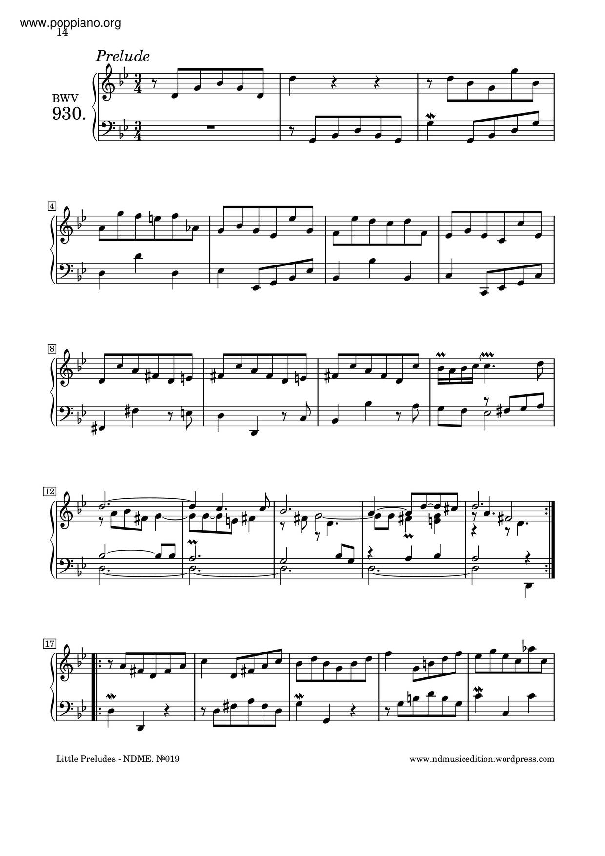 9 Kleine Präludien, BWV 924-932琴譜