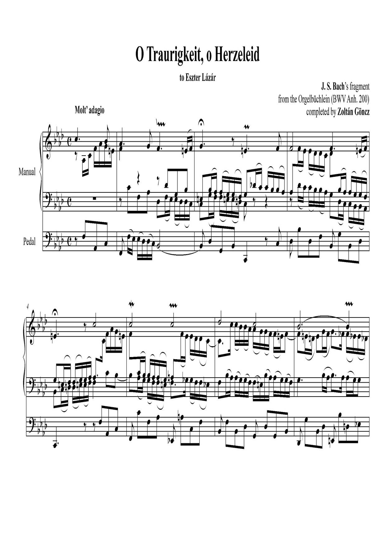 O Traurigkeit, O Herzeleid, BWV Anh. 200琴谱