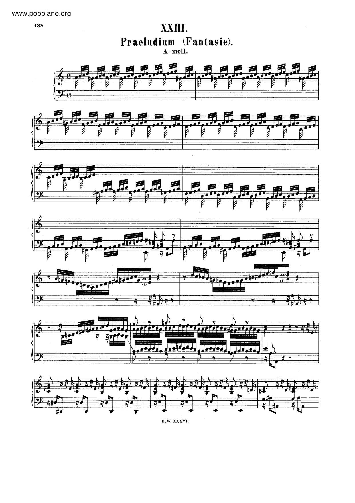 Prelude In A Minor, BWV 922琴谱