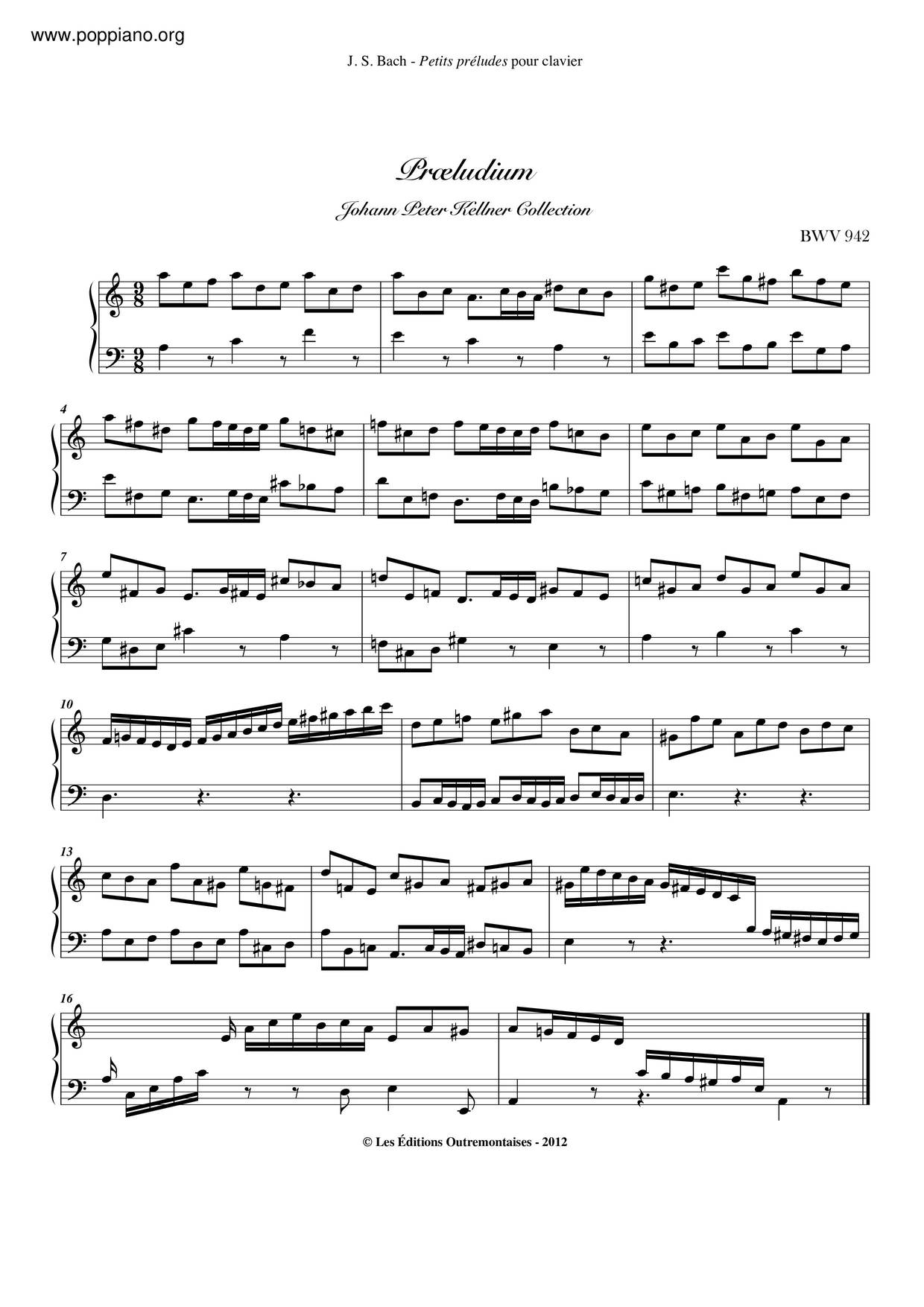 Prelude In A Minor, BWV 942琴譜
