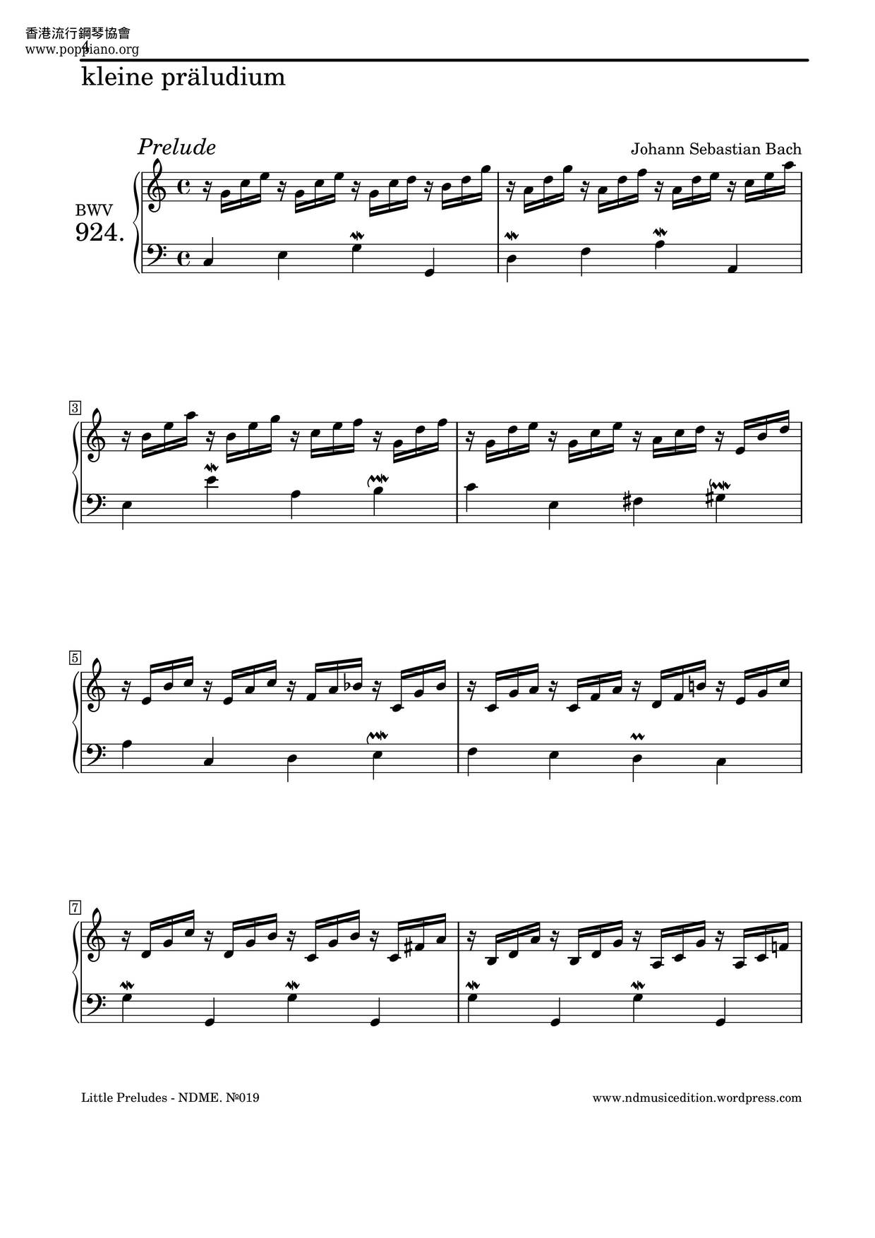 Prelude In C Major, BWV 924 Score