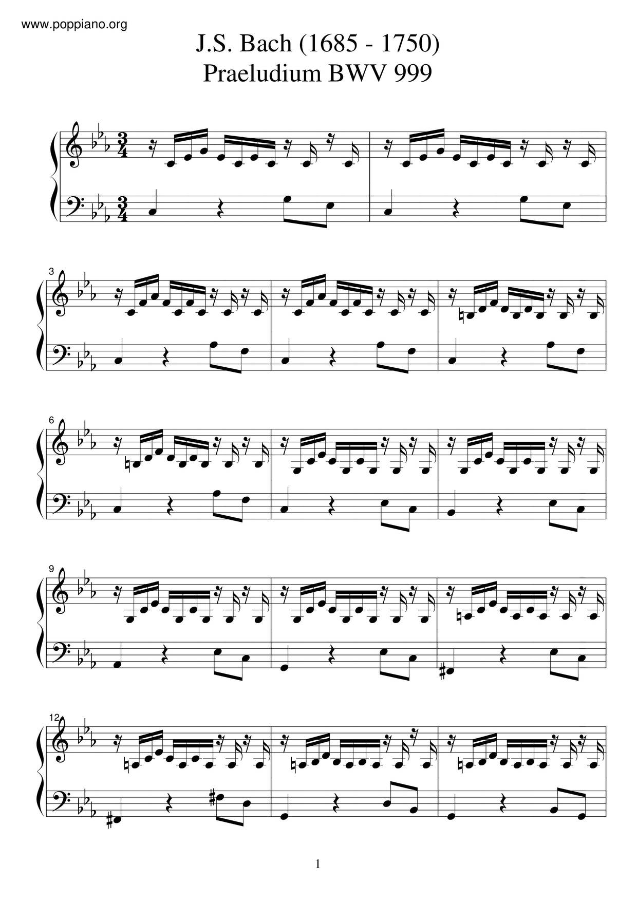 Prelude In C Minor, BWV 999琴谱