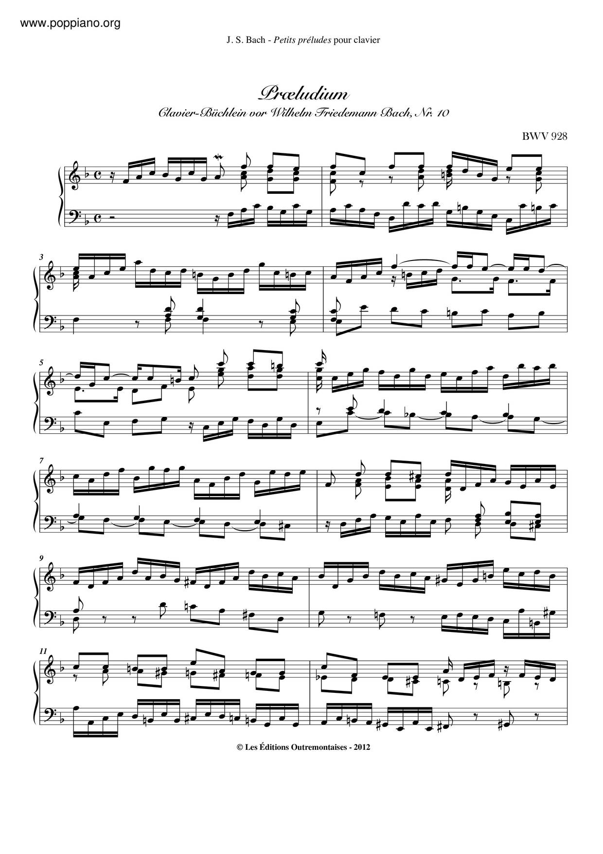 Prelude In F Major, BWV 928 Score