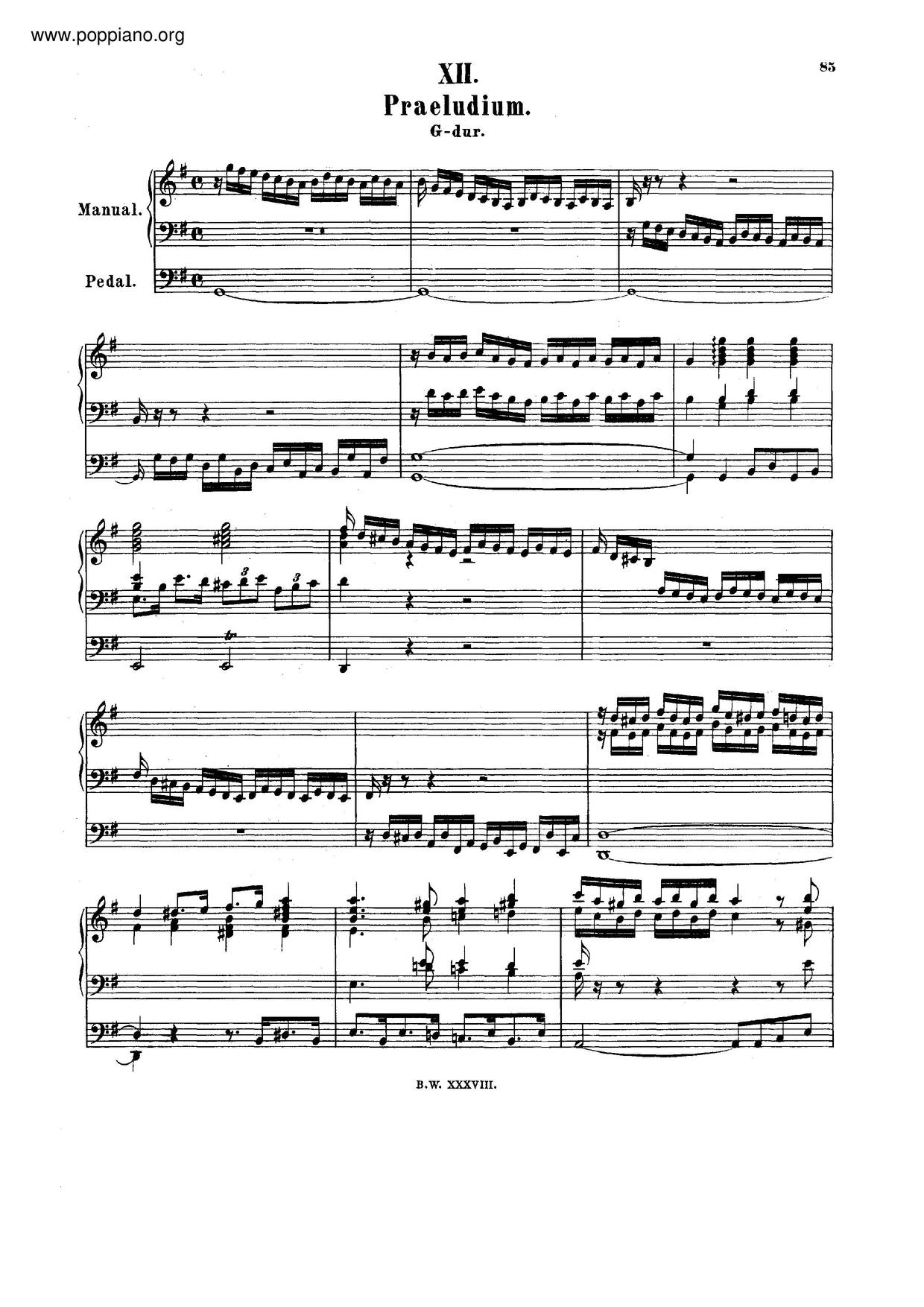 Prelude In G Major, BWV 568ピアノ譜