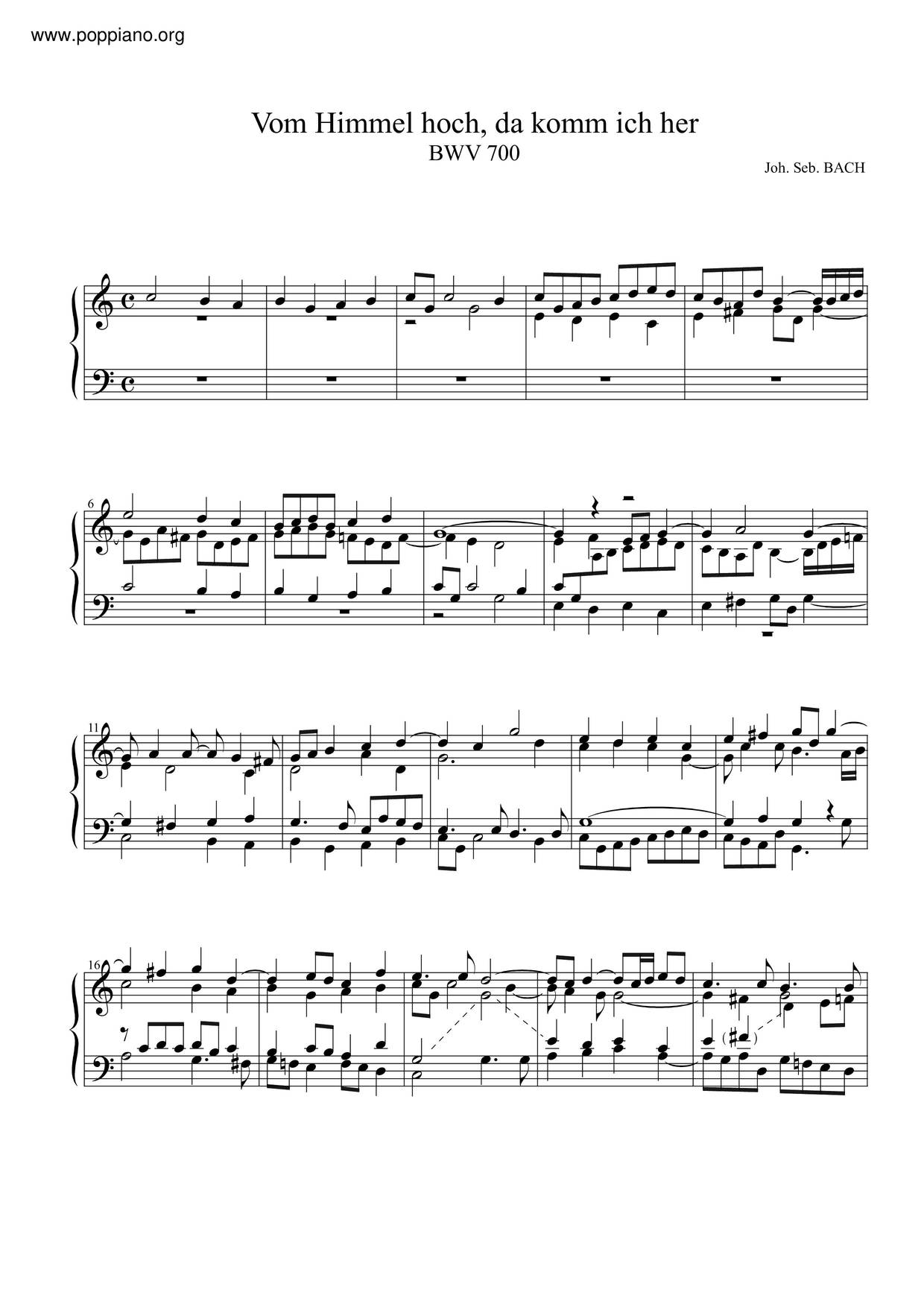 Vom Himmel Hoch, Da Komm Ich Her, BWV 700 Score