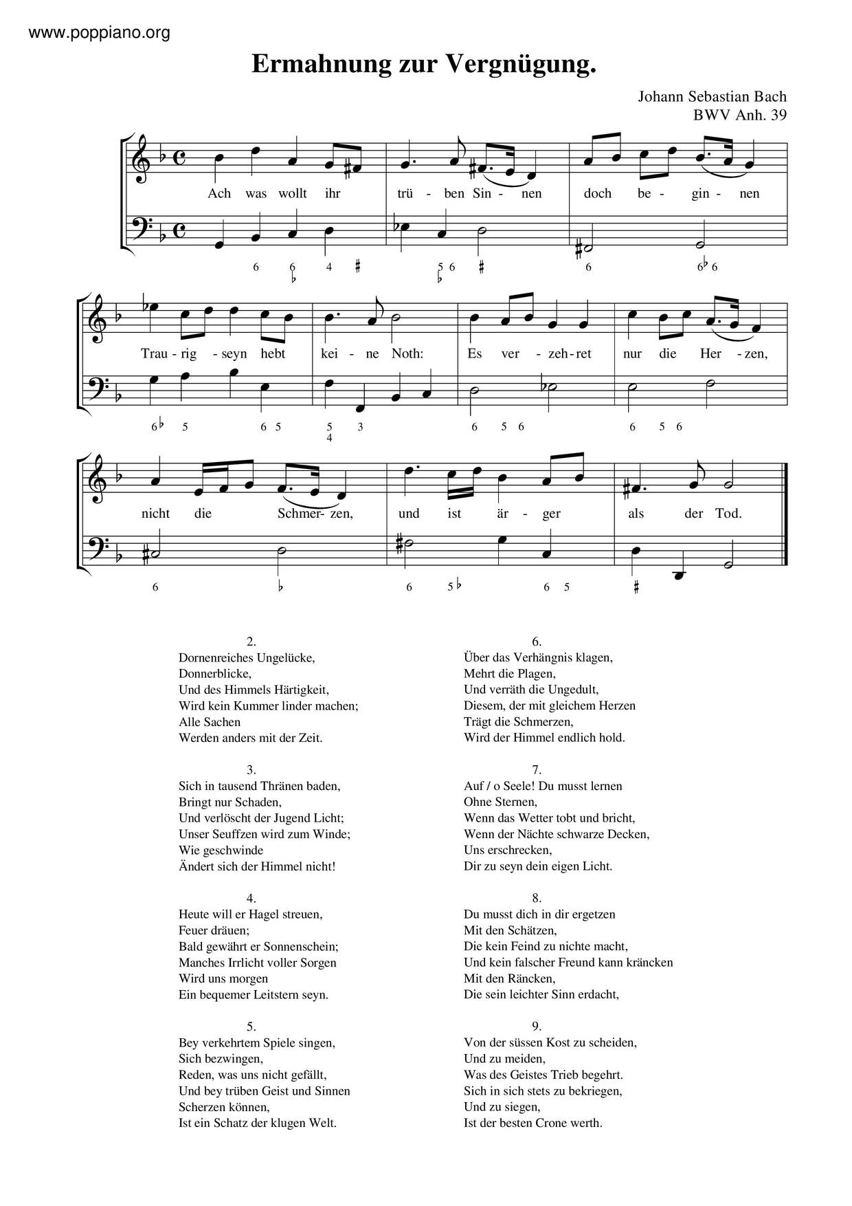 7 Geistliche Oden Und Ein Gedicht, BWV Anh. 32-39琴谱