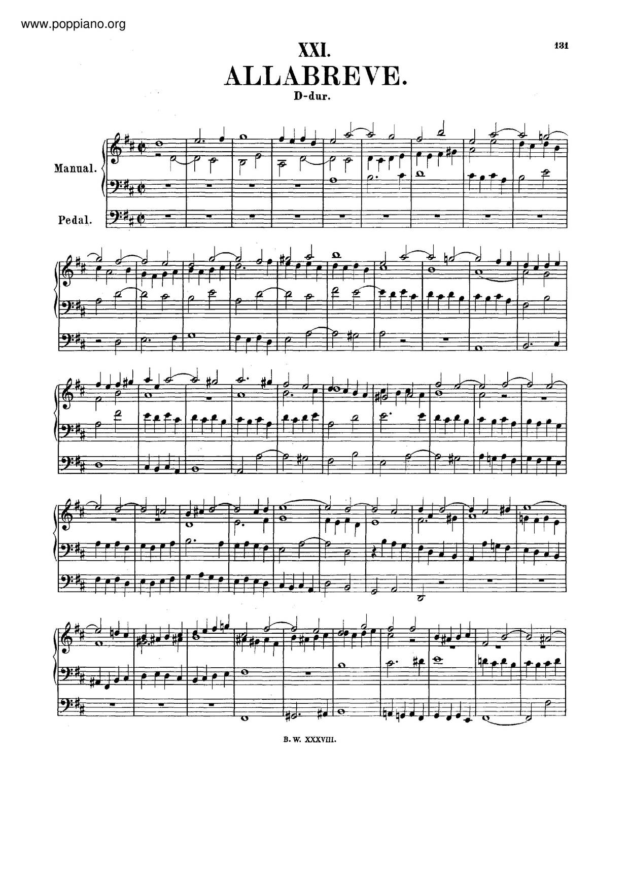 Alla Breve In D Major, BWV 589 Score