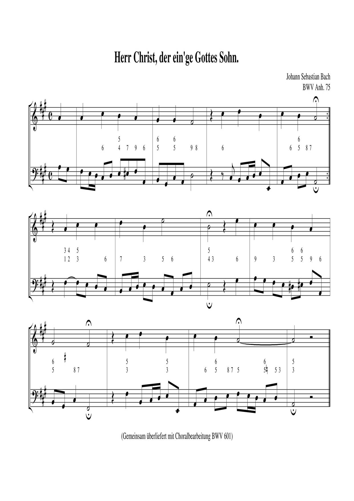Herr Christ, Der Einge Gottessohn, BWV Anh. 75 Score