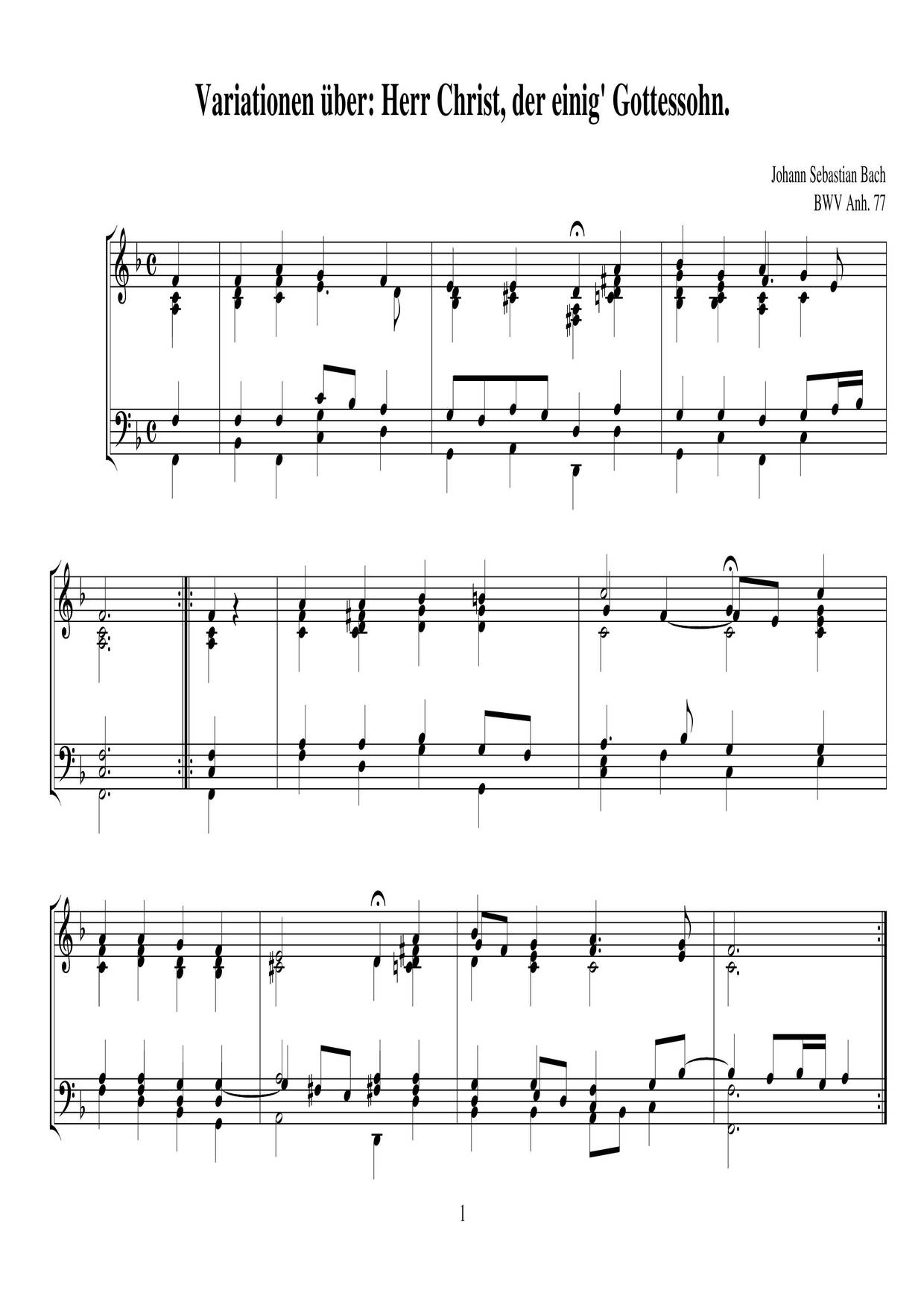 Herr Christ, Der Einge Gottessohn, BWV Anh. 77 Score
