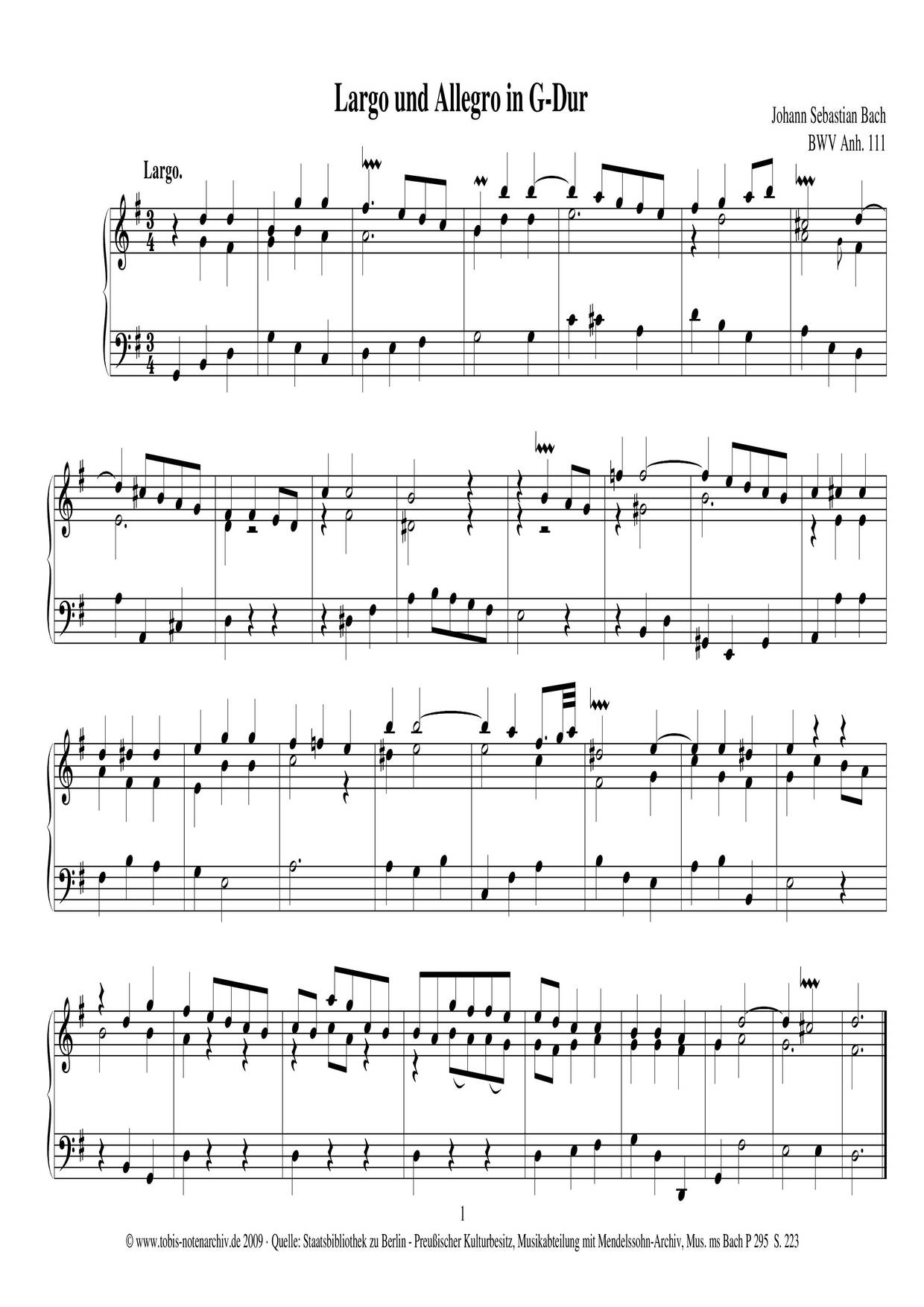 Largo And Allegro, BWV Anh. 111琴谱