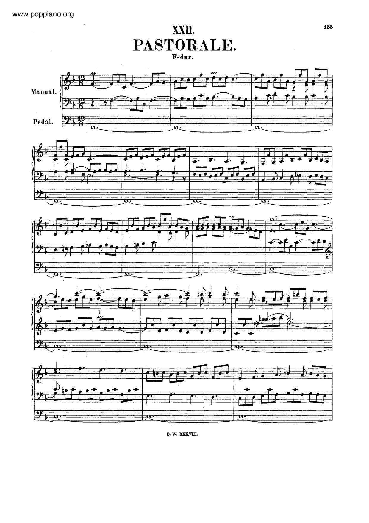 Pastorale In F Major, BWV 590 Score