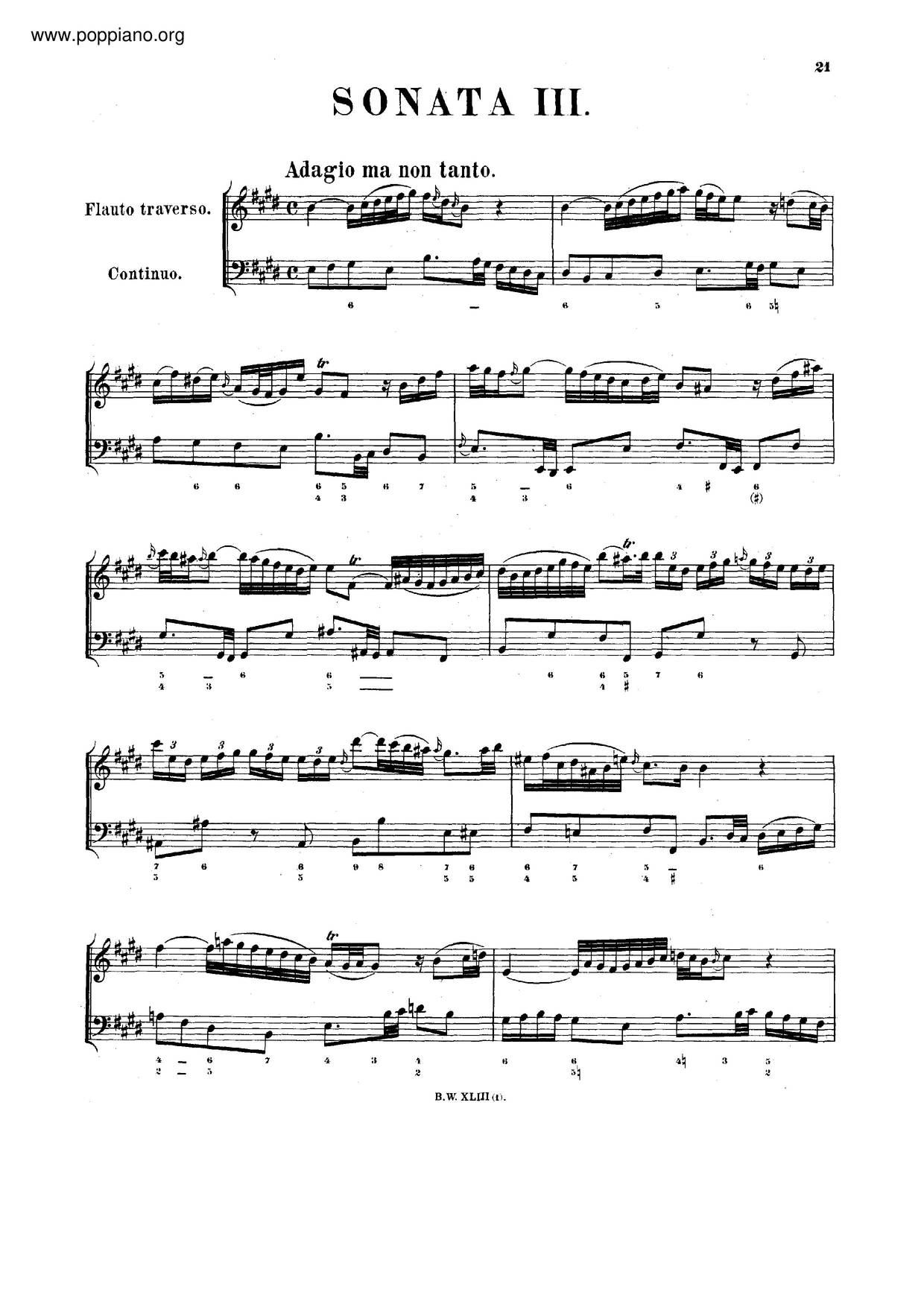 Flute Sonata In E Major, BWV 1035 Score