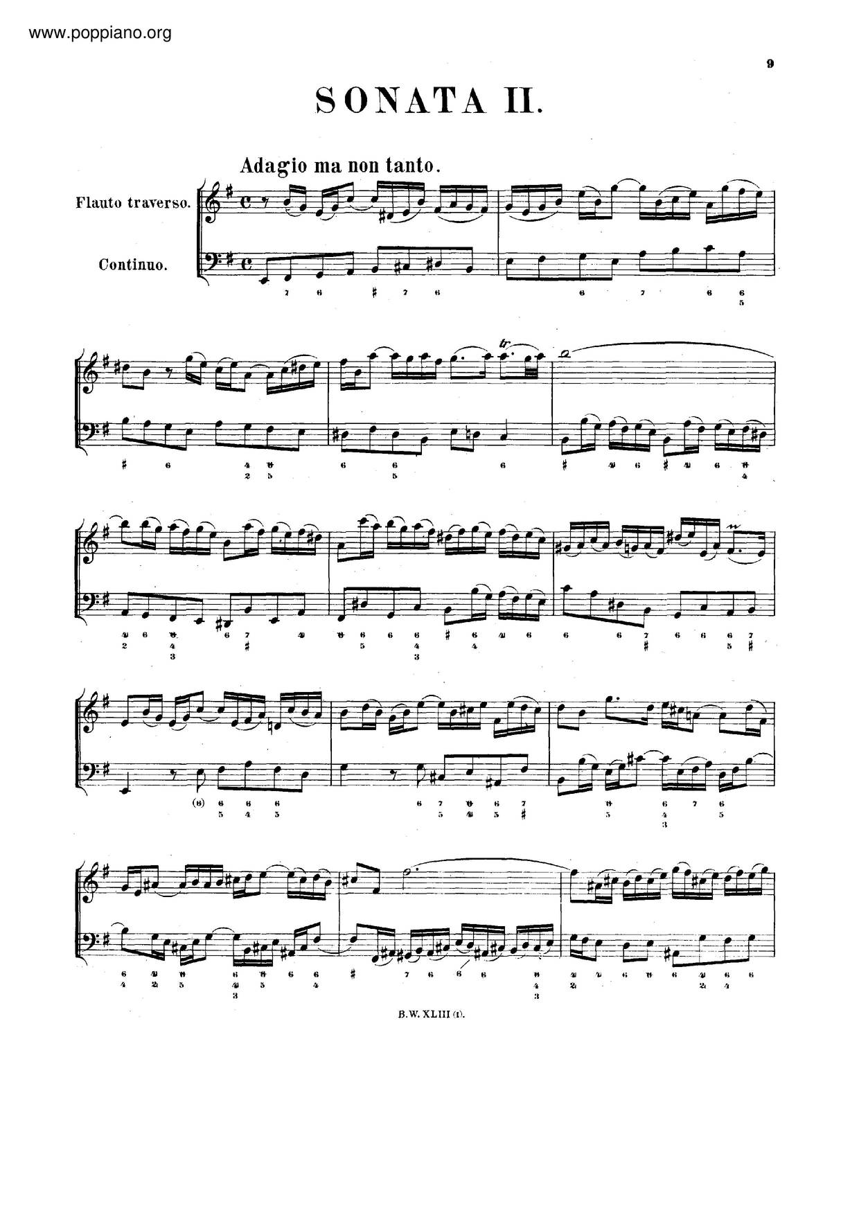 Flute Sonata In E Minor, BWV 1034 Score