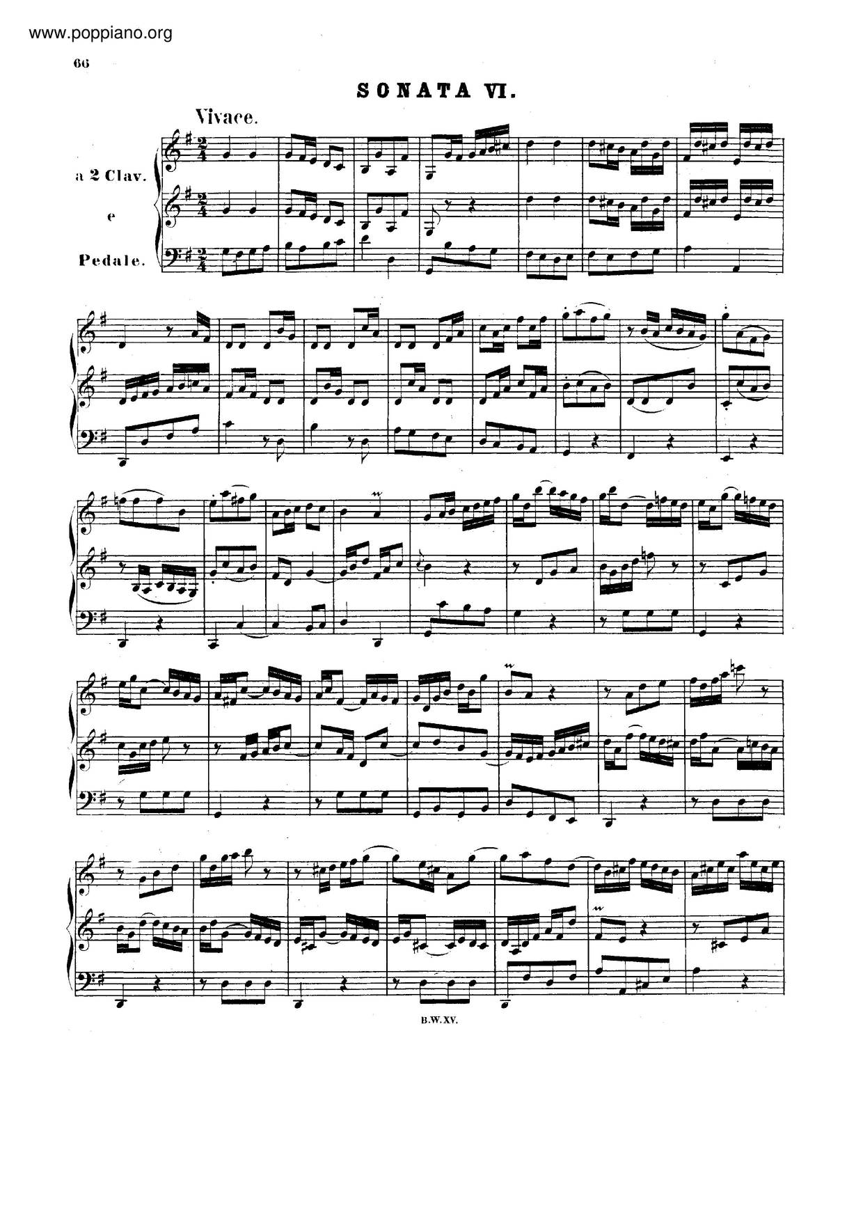 Organ Sonata No. 6 In G Major, BWV 530 Score