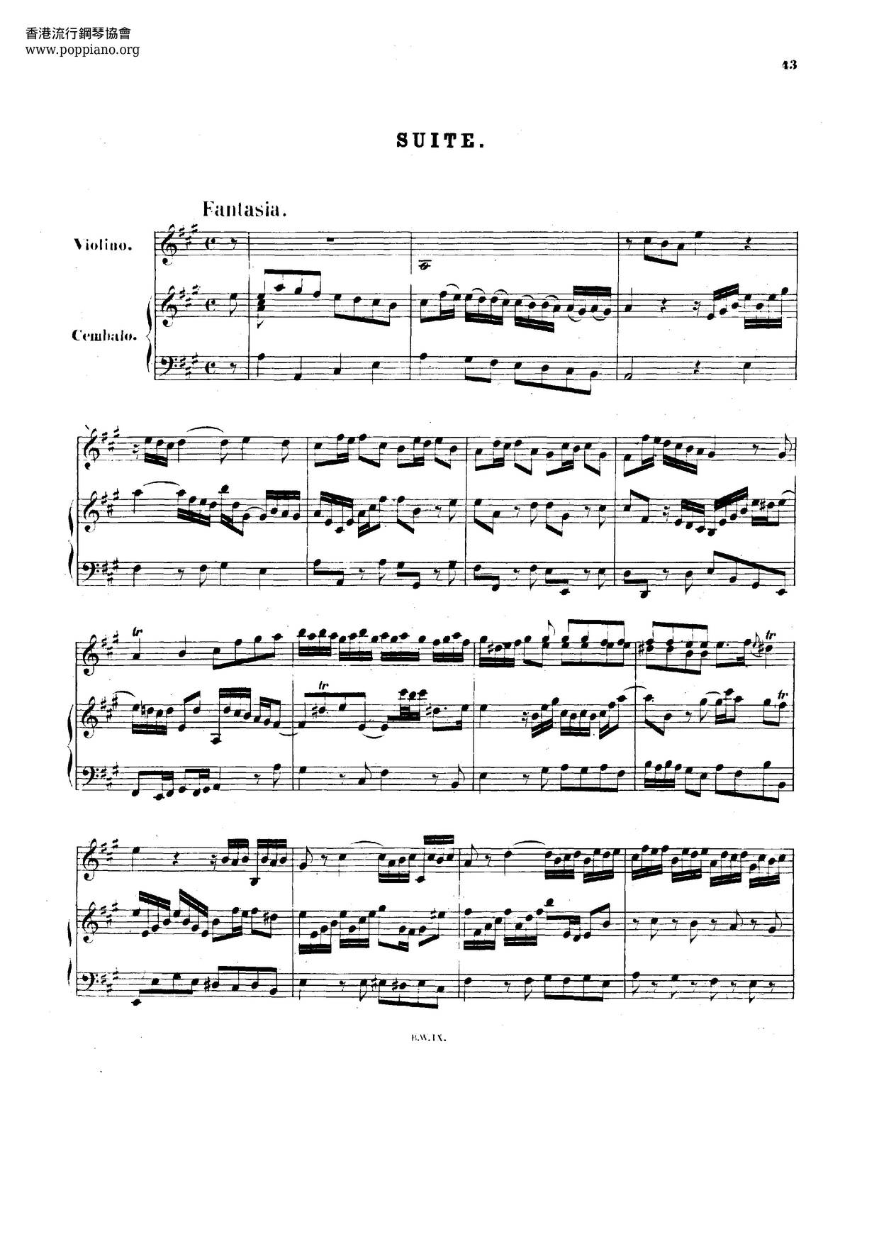 Suite In A Major, BWV 1025 Score