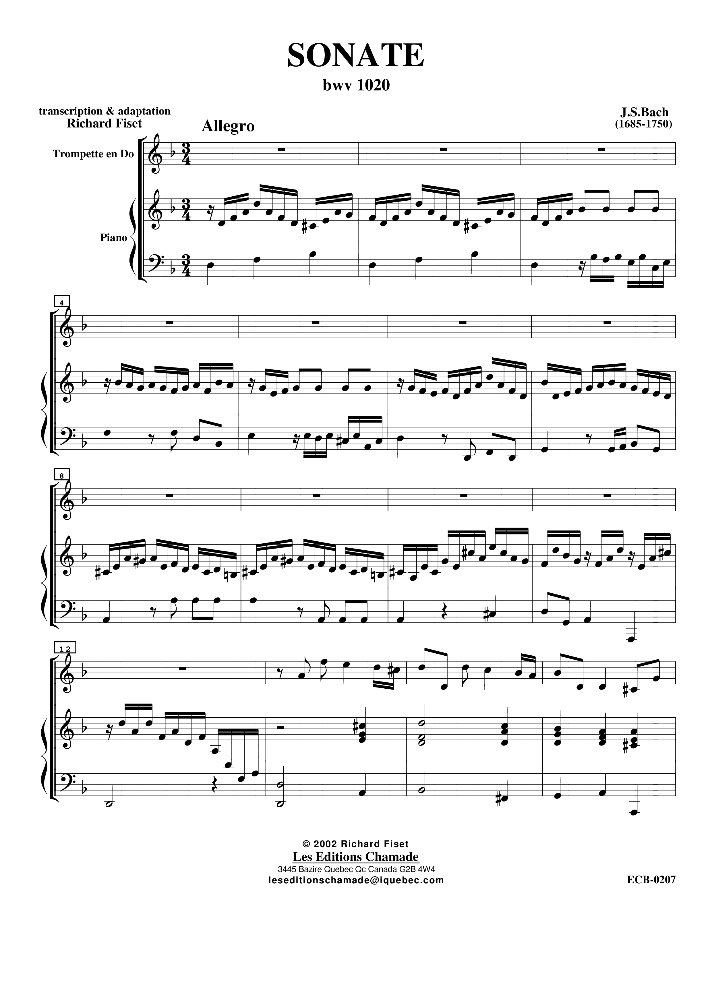 Sonata in G Minor, BWV 1020 Score