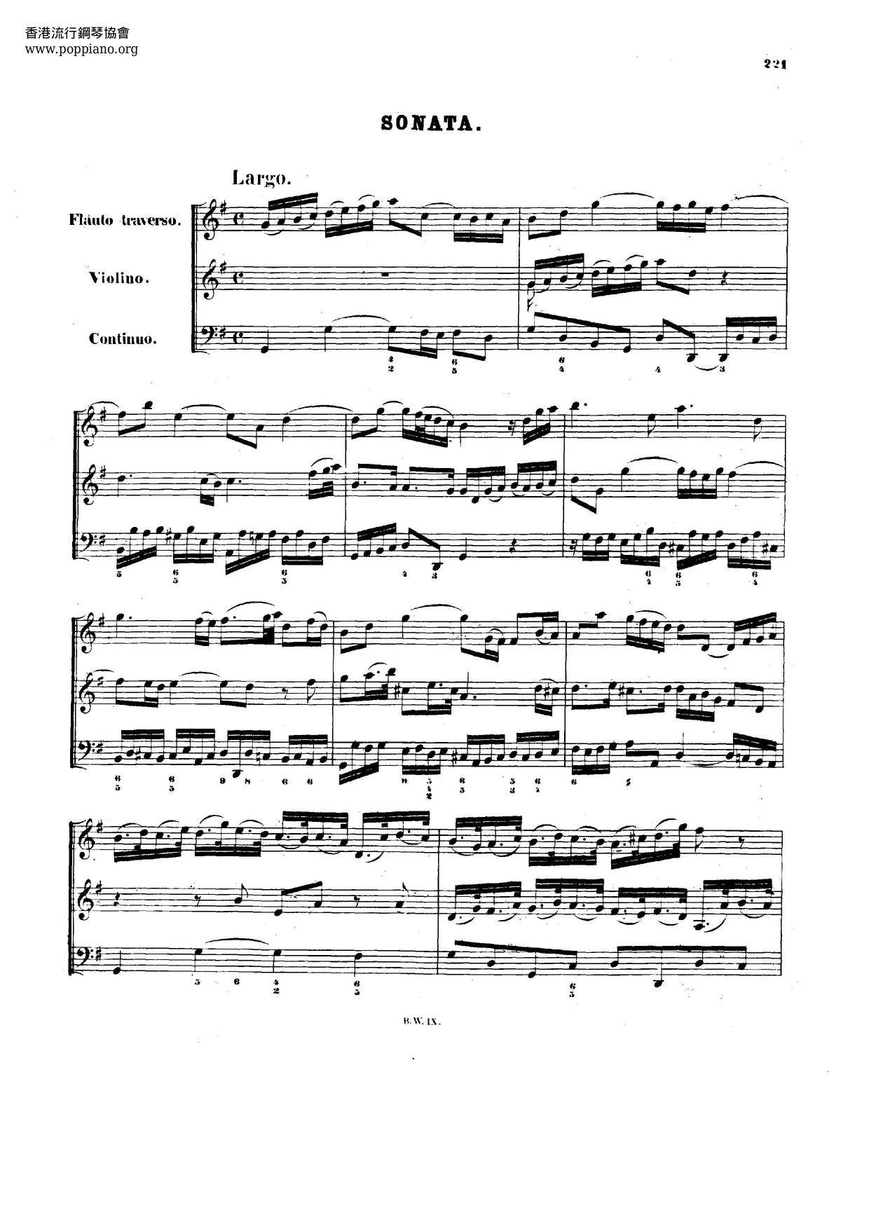 Trio Sonata In G Major, BWV 1038 Score