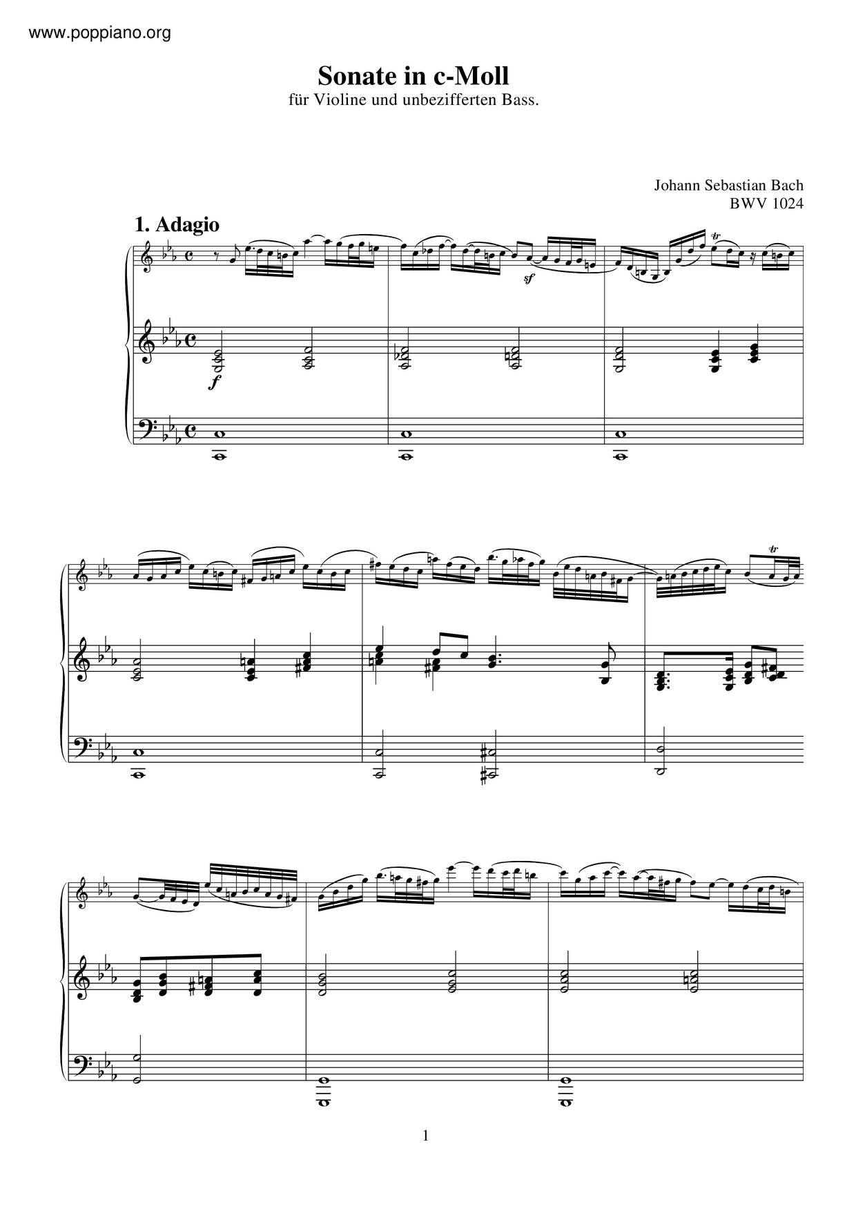 Violin Sonata In C Minor, BWV 1024琴谱