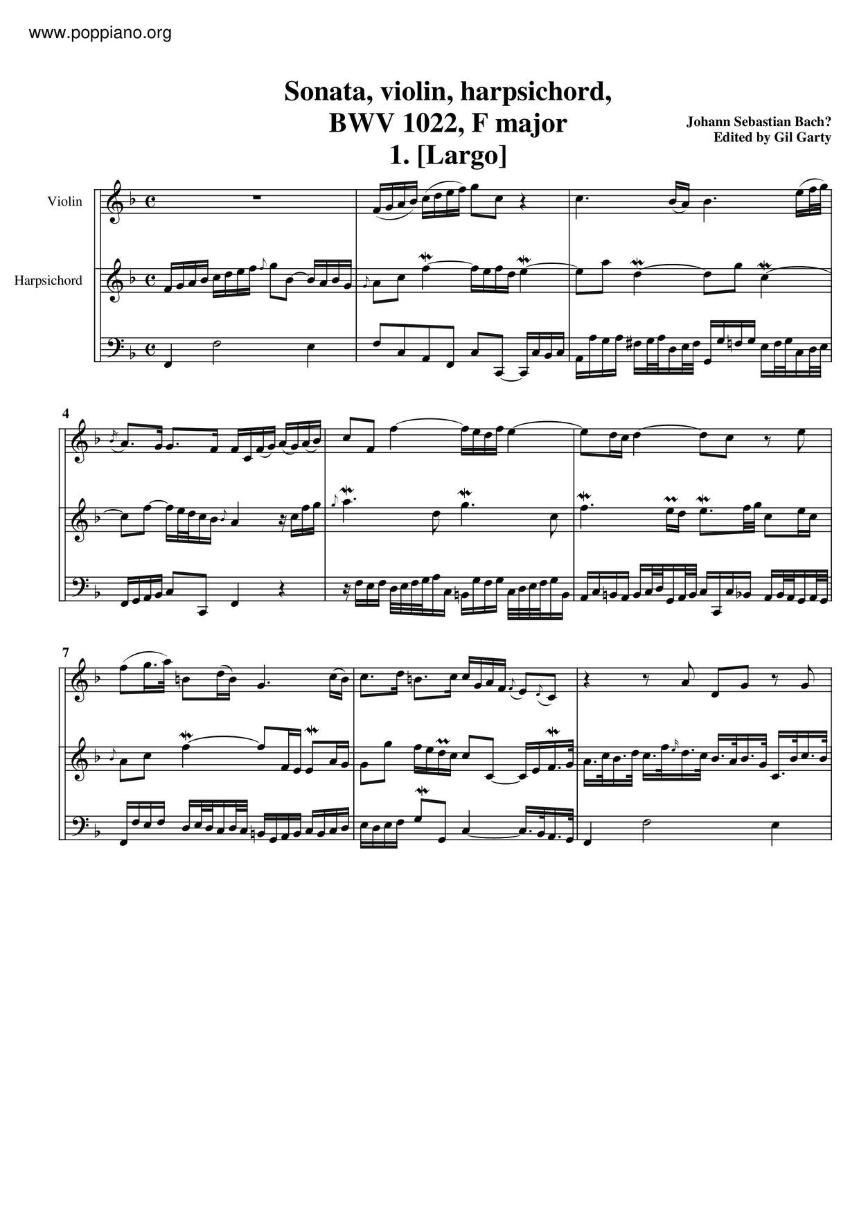 Violin Sonata In F Major, BWV 1022ピアノ譜
