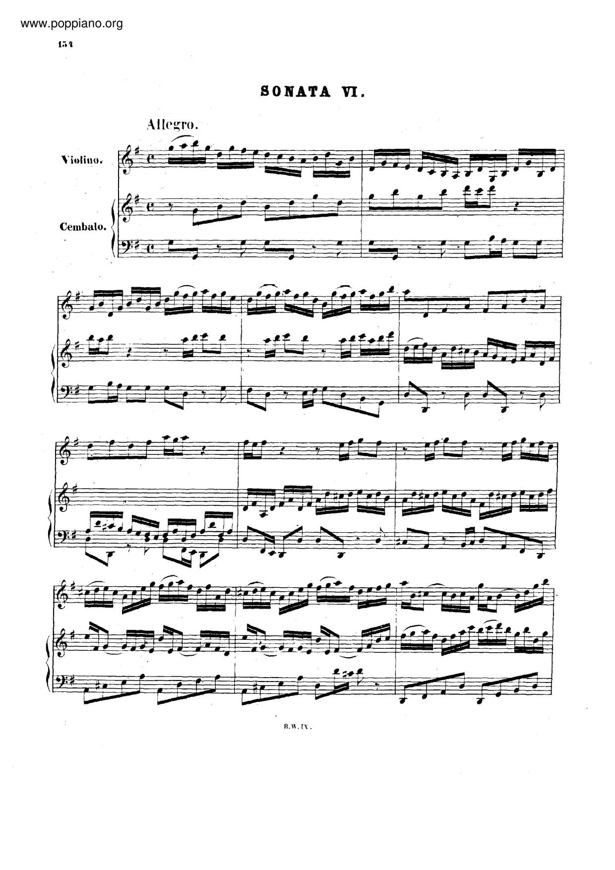 Violin Sonata In G Major, BWV 1019琴譜
