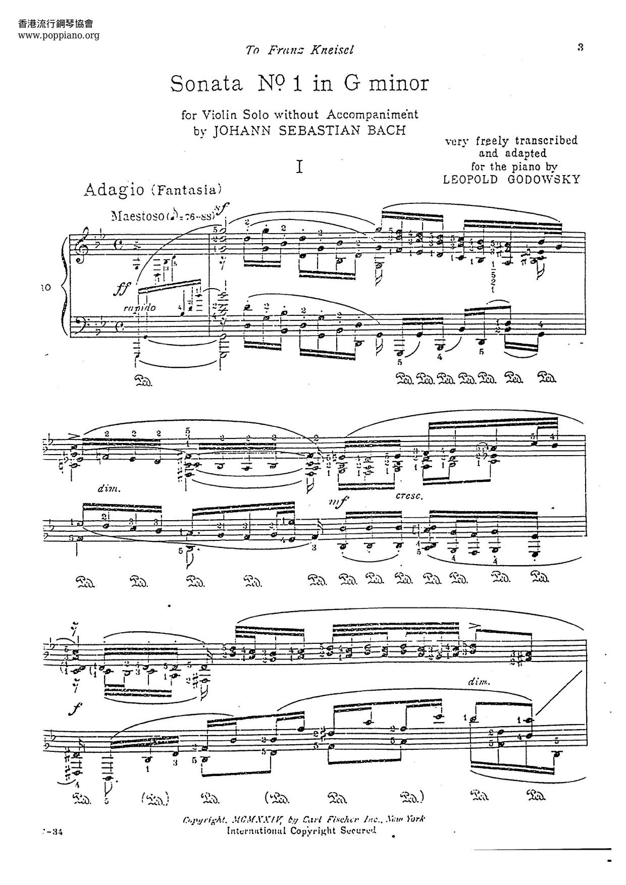 Violin Sonata In G Minor, BWV 1001琴谱