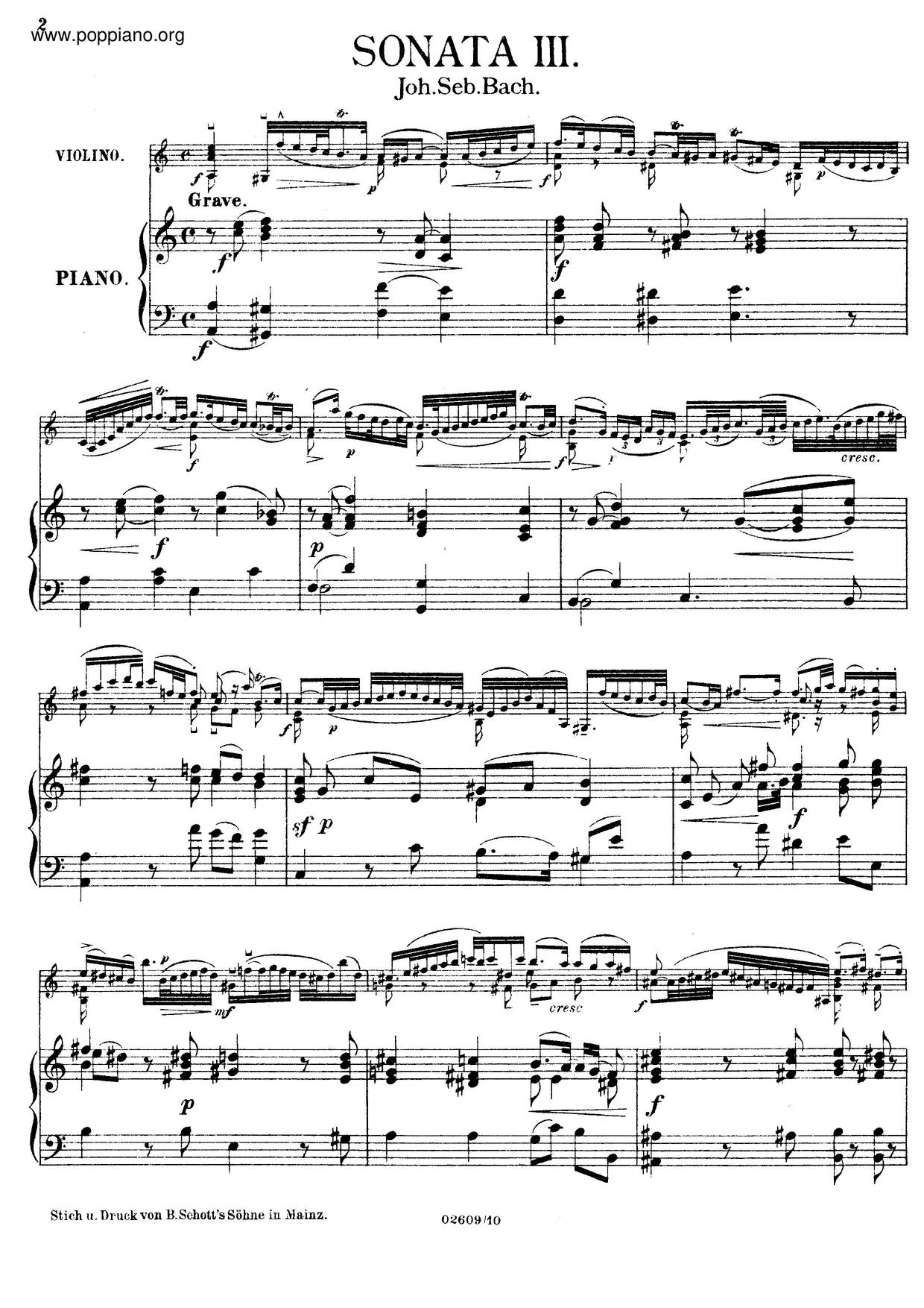 Violin Sonata No. 2 In A Minor, BWV 1003ピアノ譜