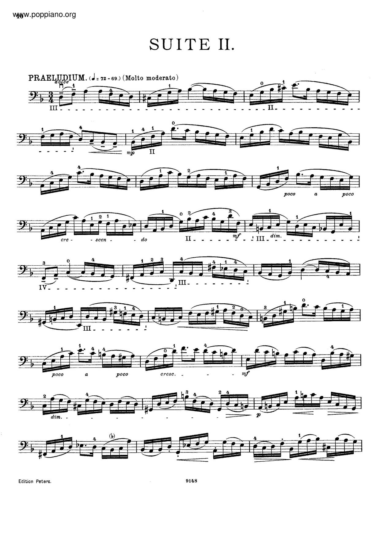 Cello Suite No. 2 In D Minor, BWV 1008 Score