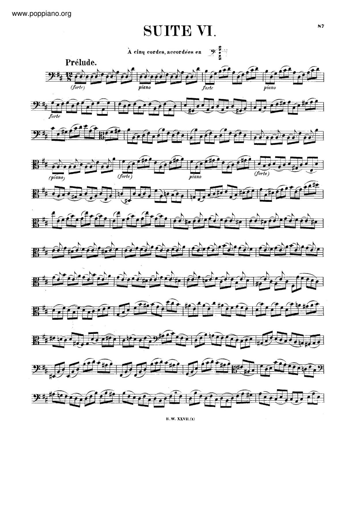 Cello Suite No. 6 In D Major, BWV 1012琴谱