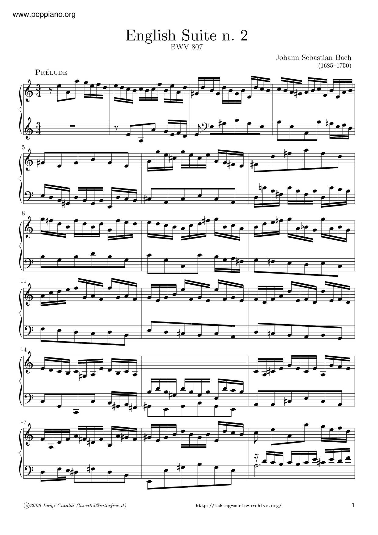 English Suite No. 2, BWV 807 Score