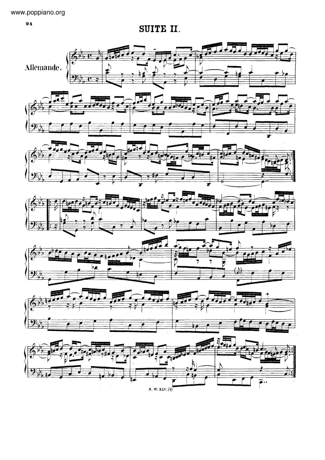 French Suite No. 2 In C Minor, BWV 813ピアノ譜