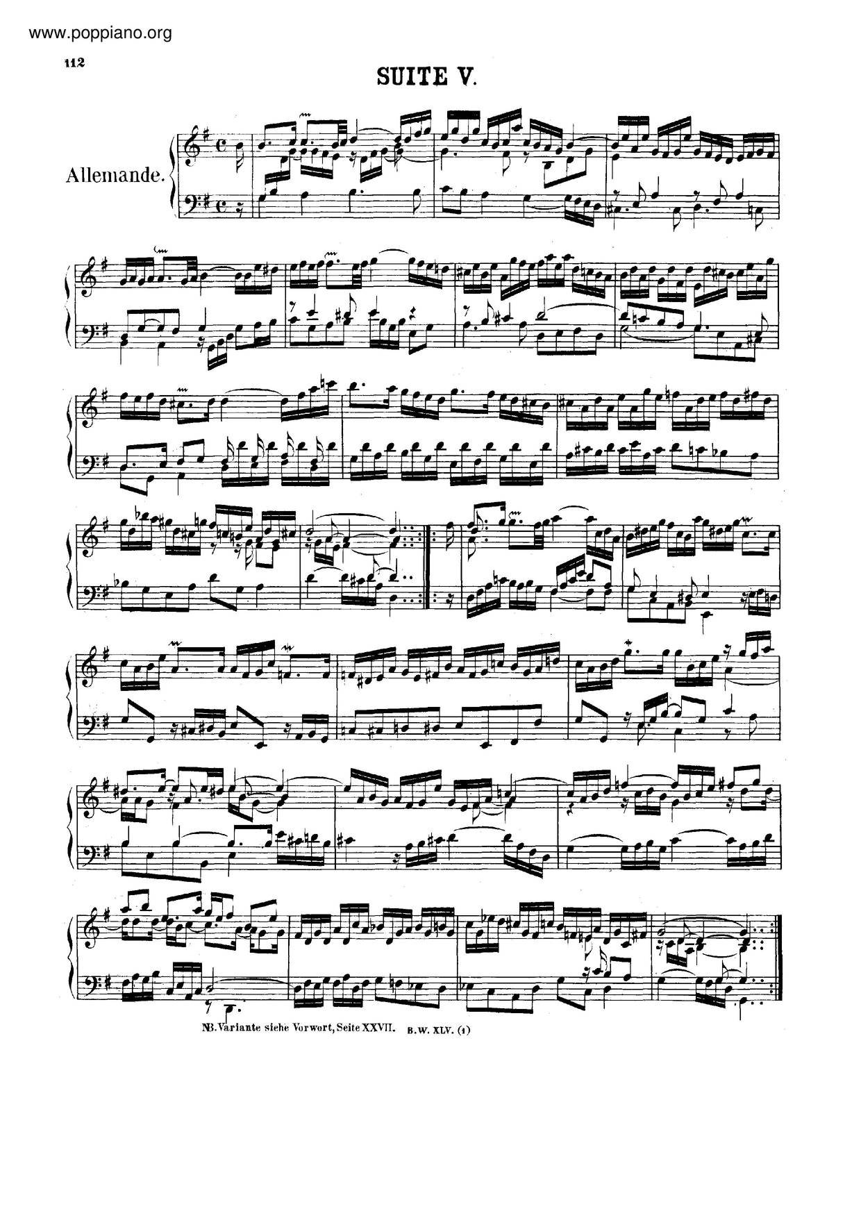 French Suite No. 5 In G Major, BWV 816ピアノ譜