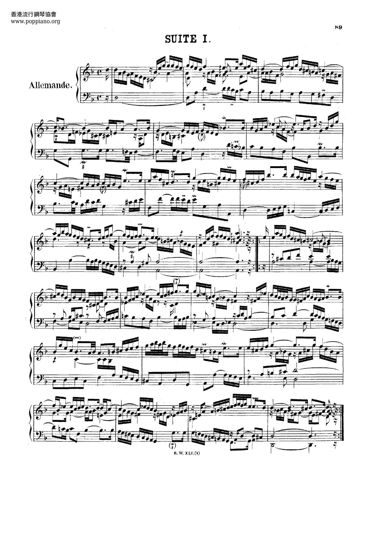 French Suite No. 1 In D Minor, BWV 812 Score