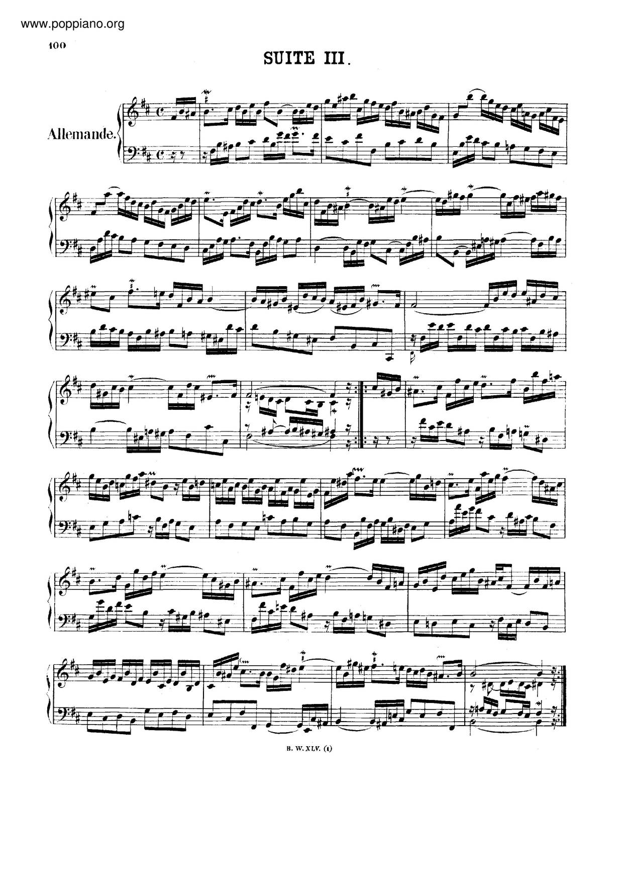 French Suite No. 3 In B Minor, BWV 814 Score