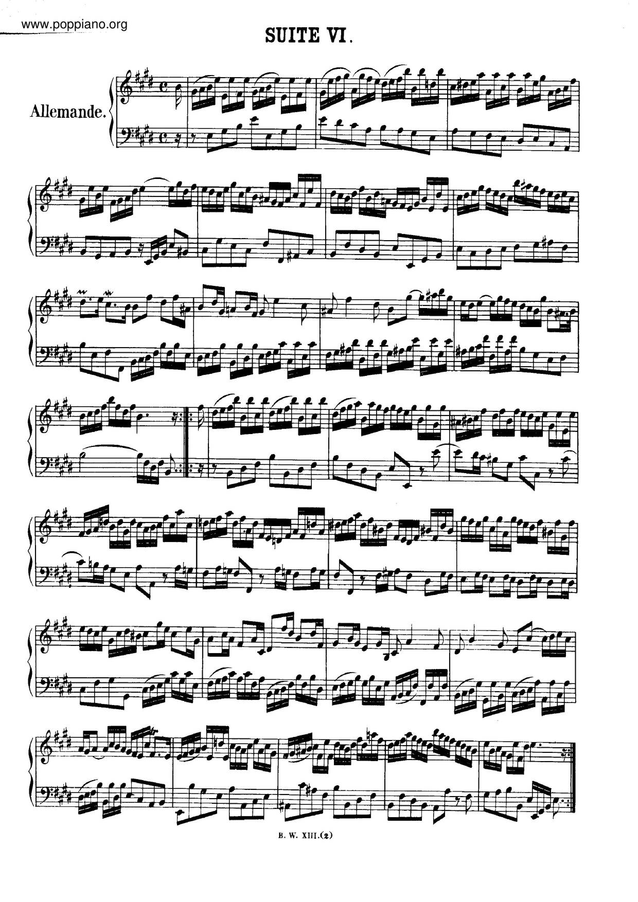 French Suite No. 6 In E Major, BWV 817 Score