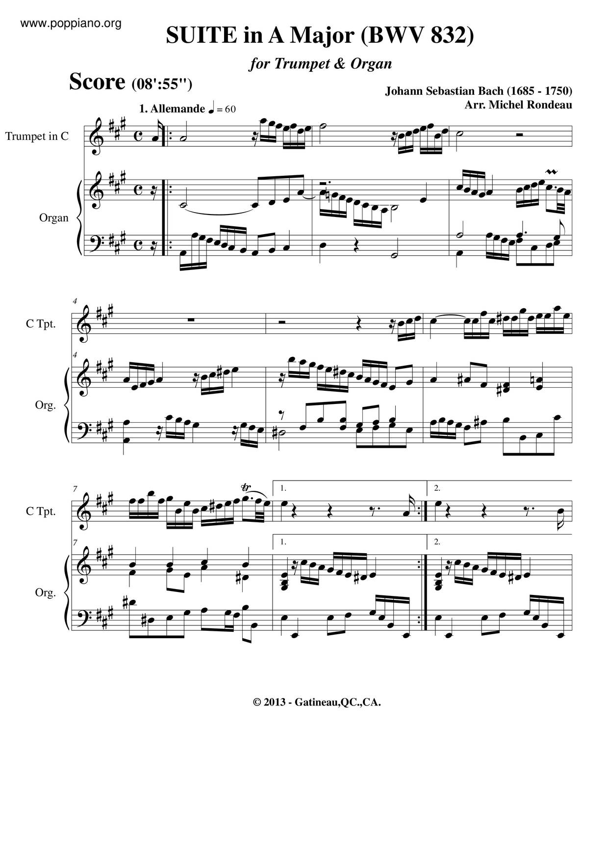 Suite In A Major, BWV 832ピアノ譜