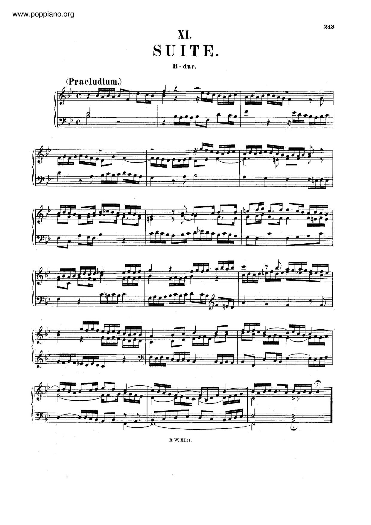 Suite In B-Flat Major, BWV 821 Score