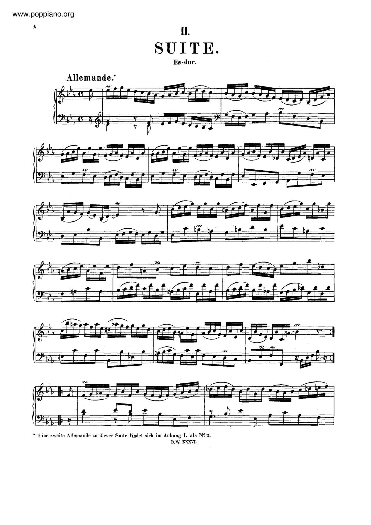 Suite In E-Flat Major, BWV 819 Score
