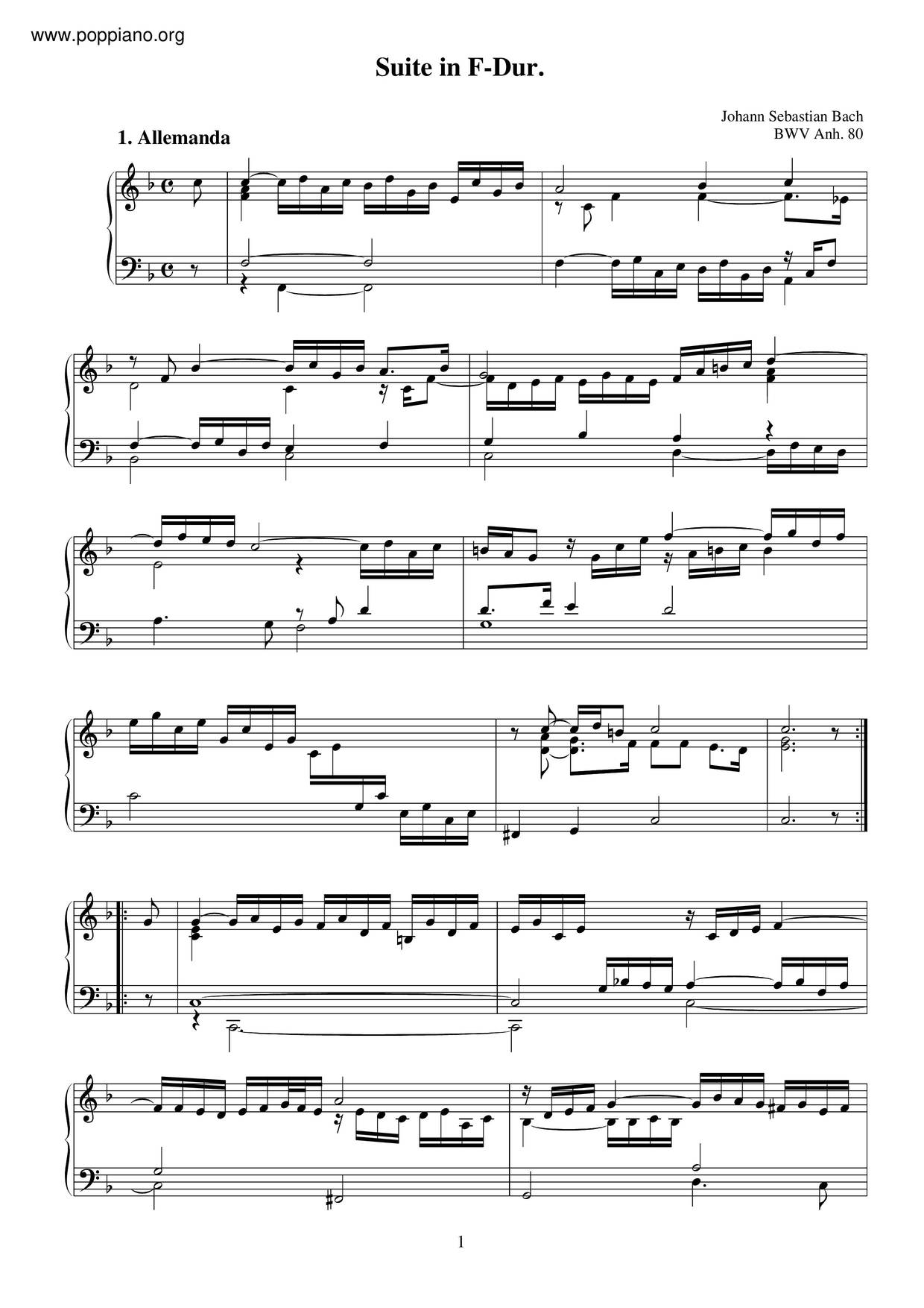 Suite In F Major, BWV Anh. 80琴谱