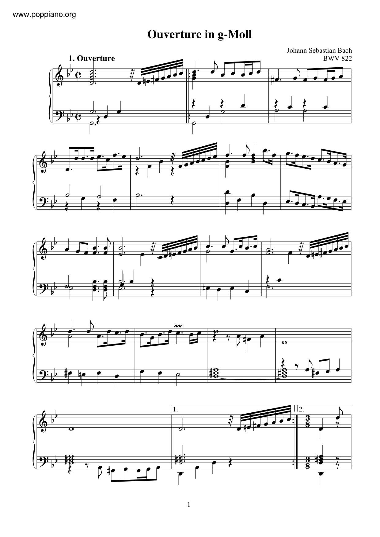Suite In G Minor, BWV 822 Score