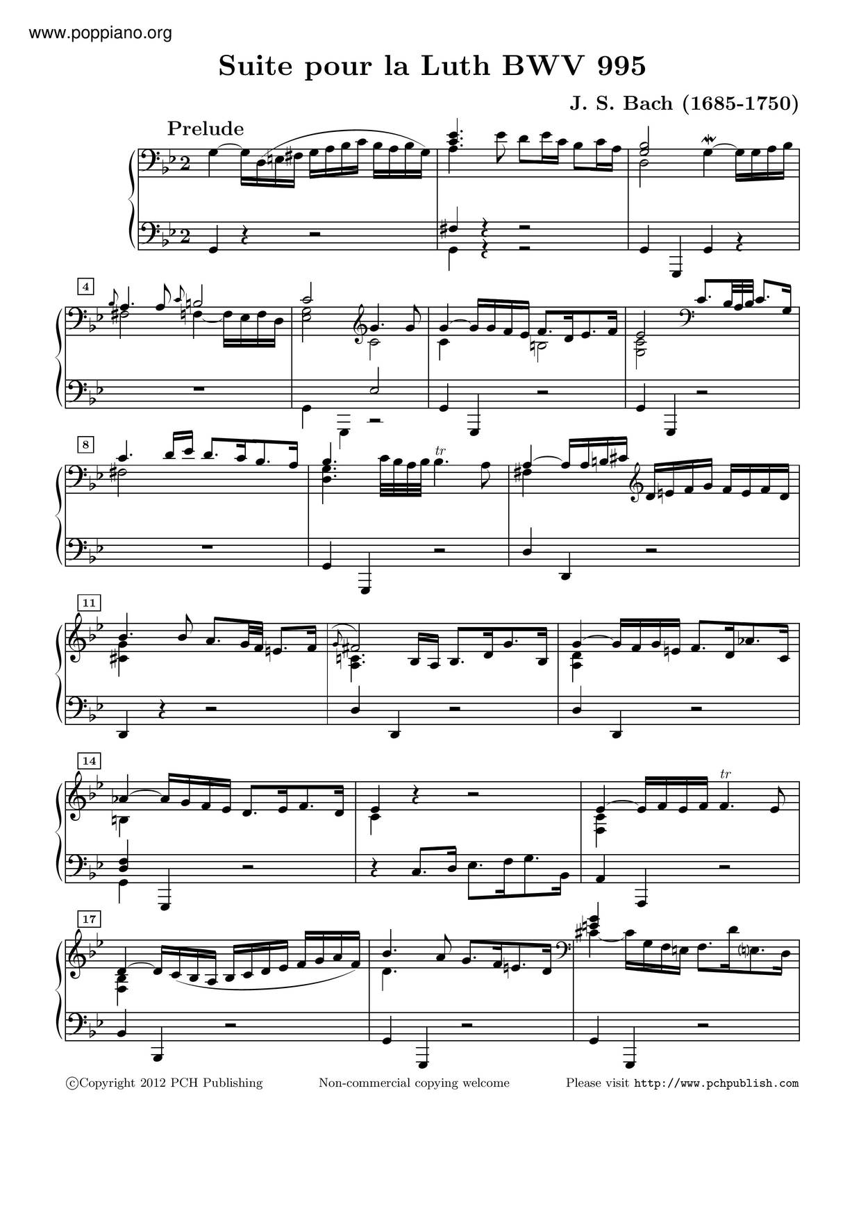 Suite In G Minor, BWV 995 Score
