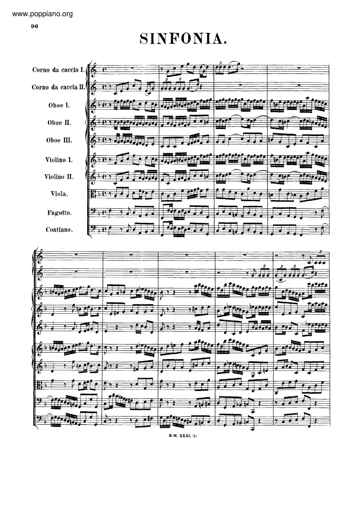 Sinfonia In F Major, BWV 1046A Score