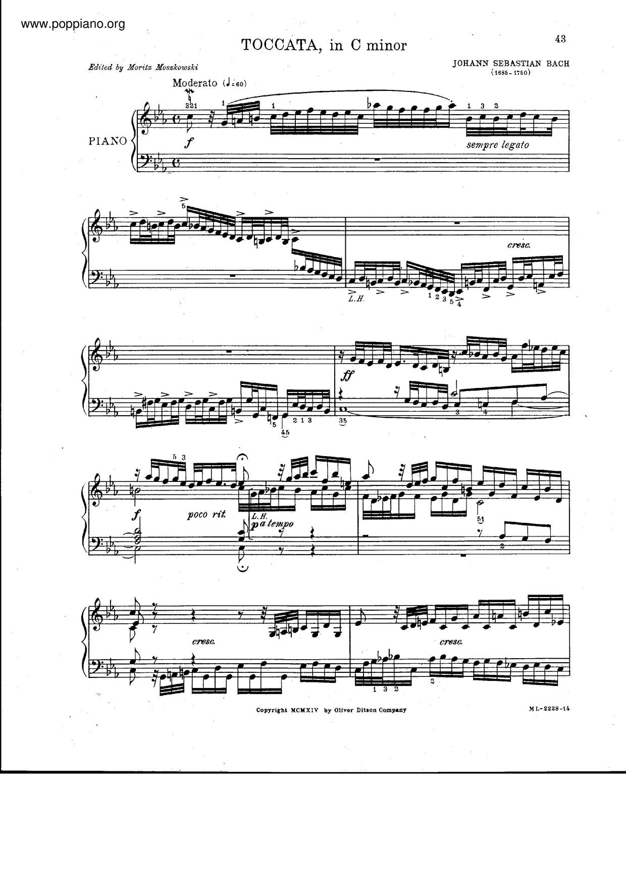 Toccata In C Minor, BWV 911ピアノ譜