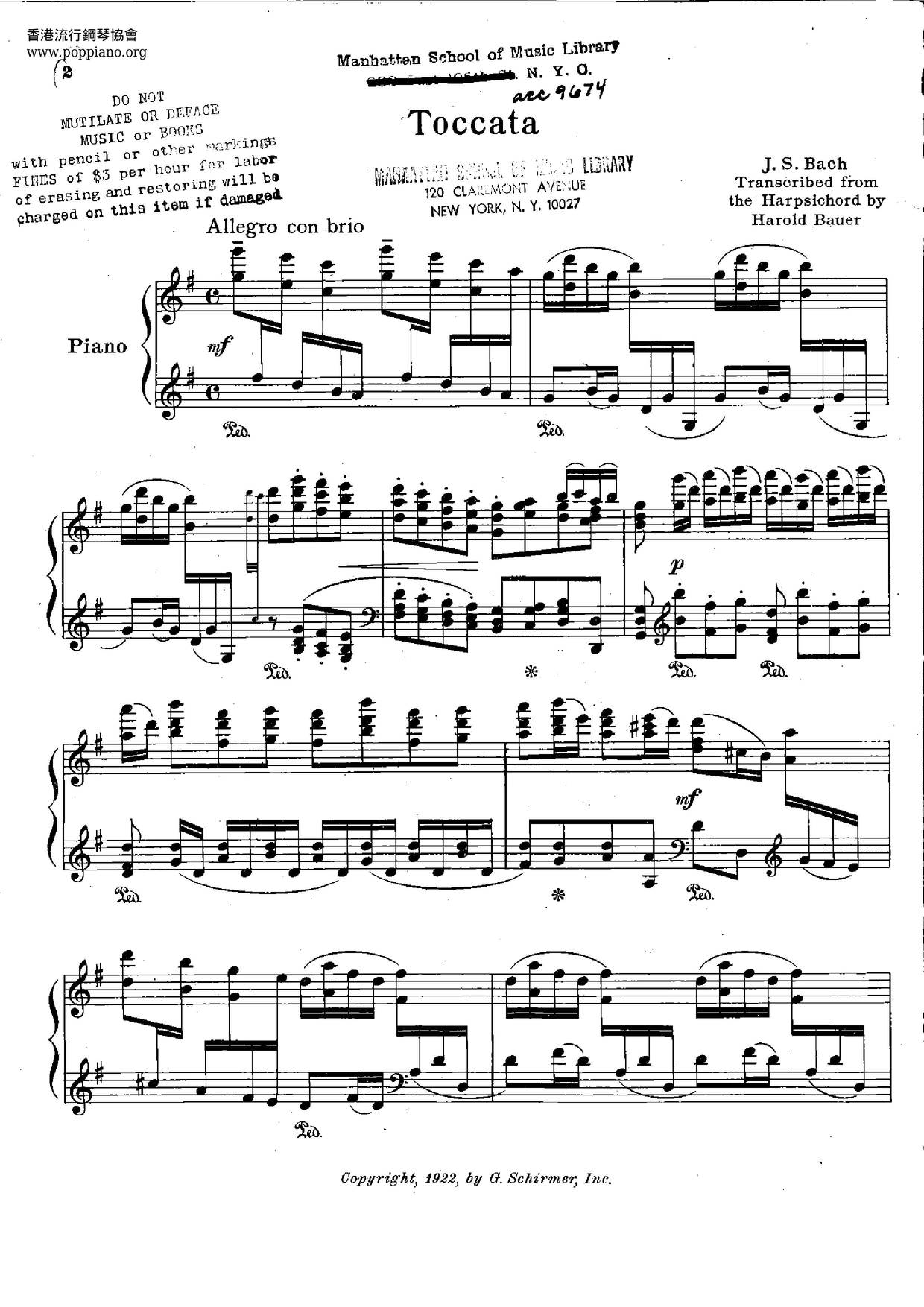 Toccata In G Major, BWV 916 Score