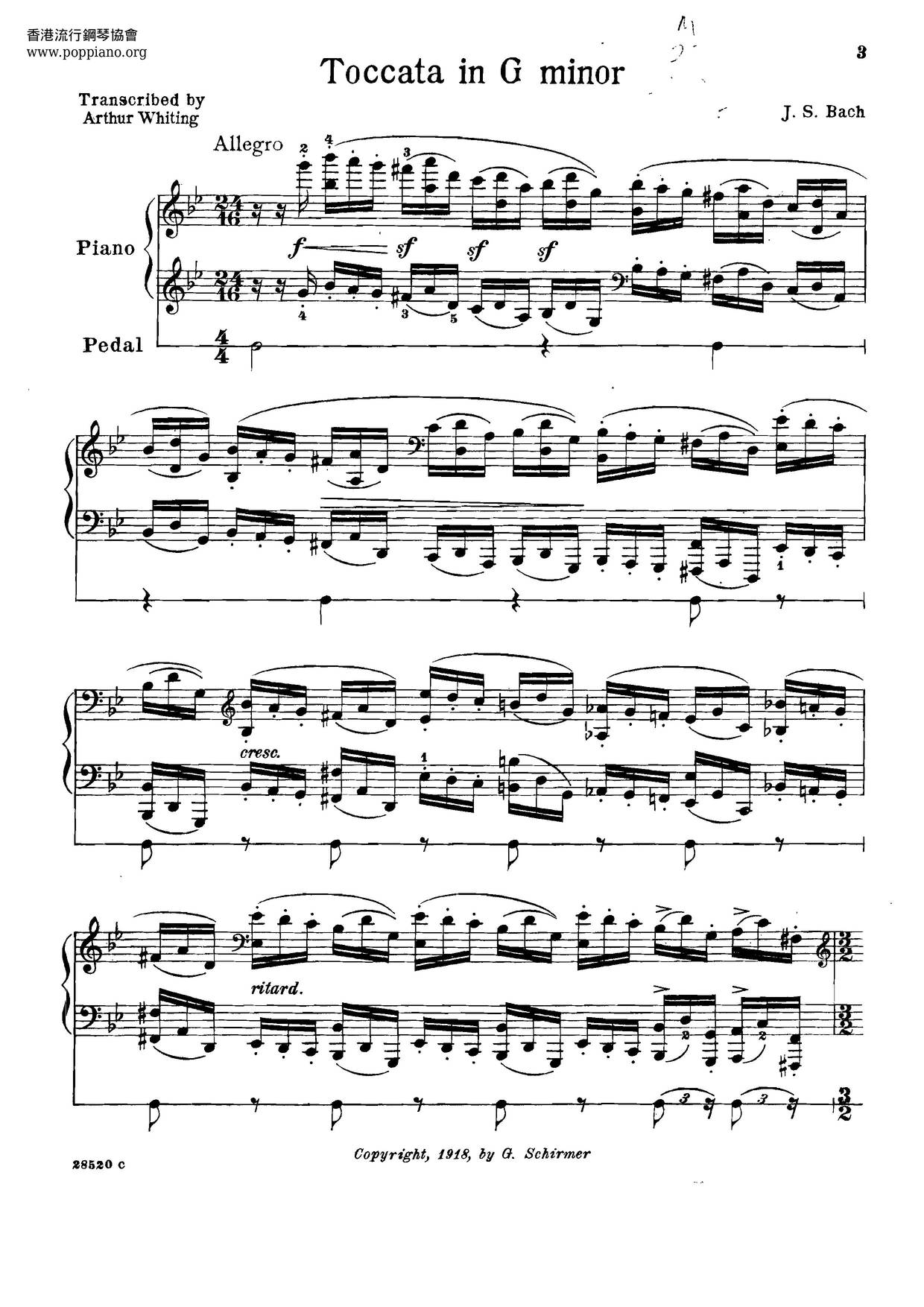 Toccata In G Minor, BWV 915 Score