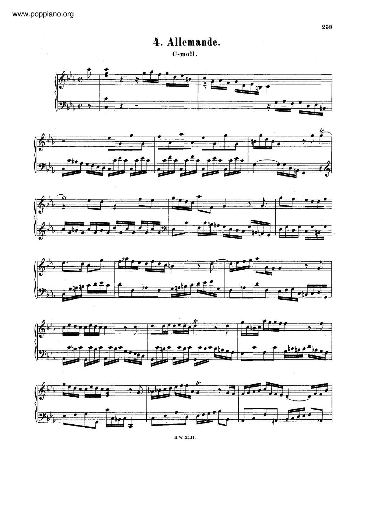Allemande In C Minor, BWV 834琴譜