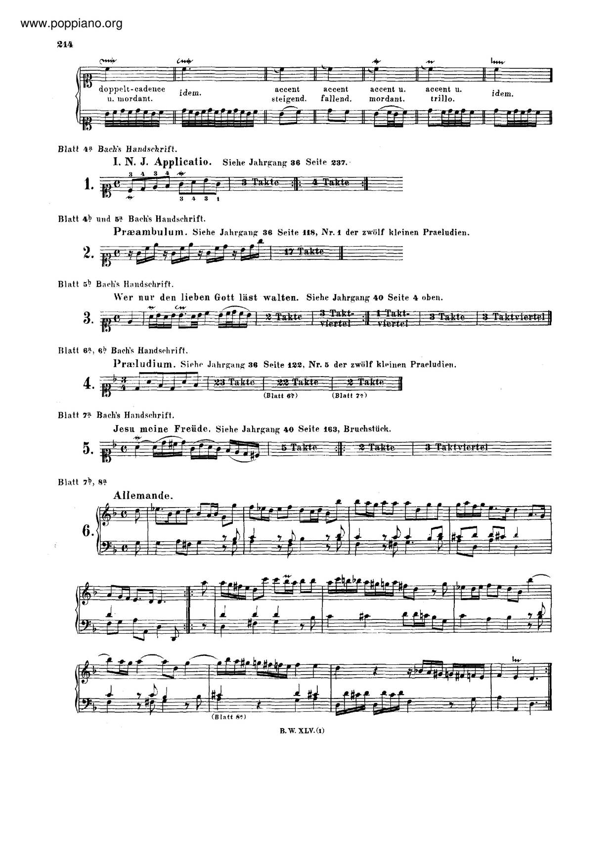 Allemande In G Minor, BWV 836ピアノ譜