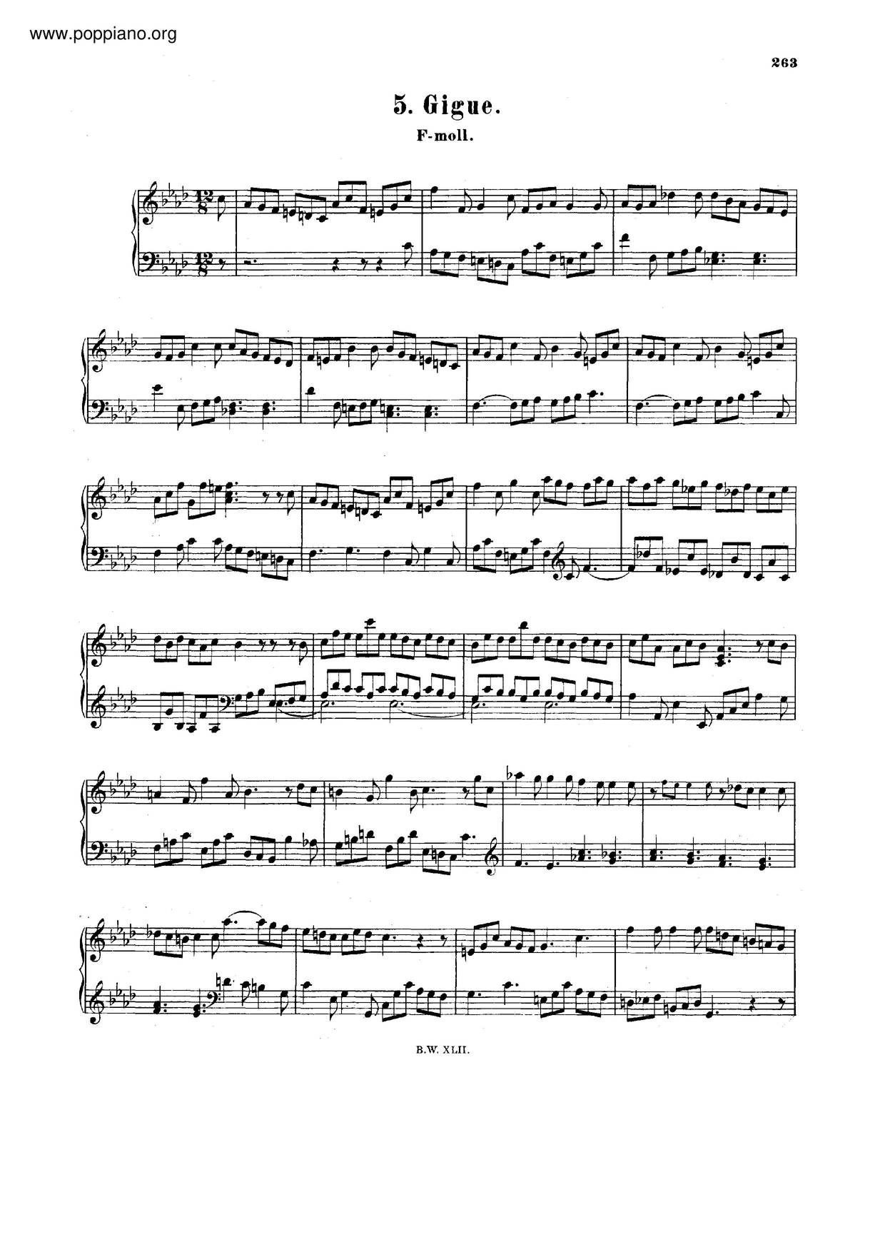 Gigue In F Minor, BWV 845琴譜