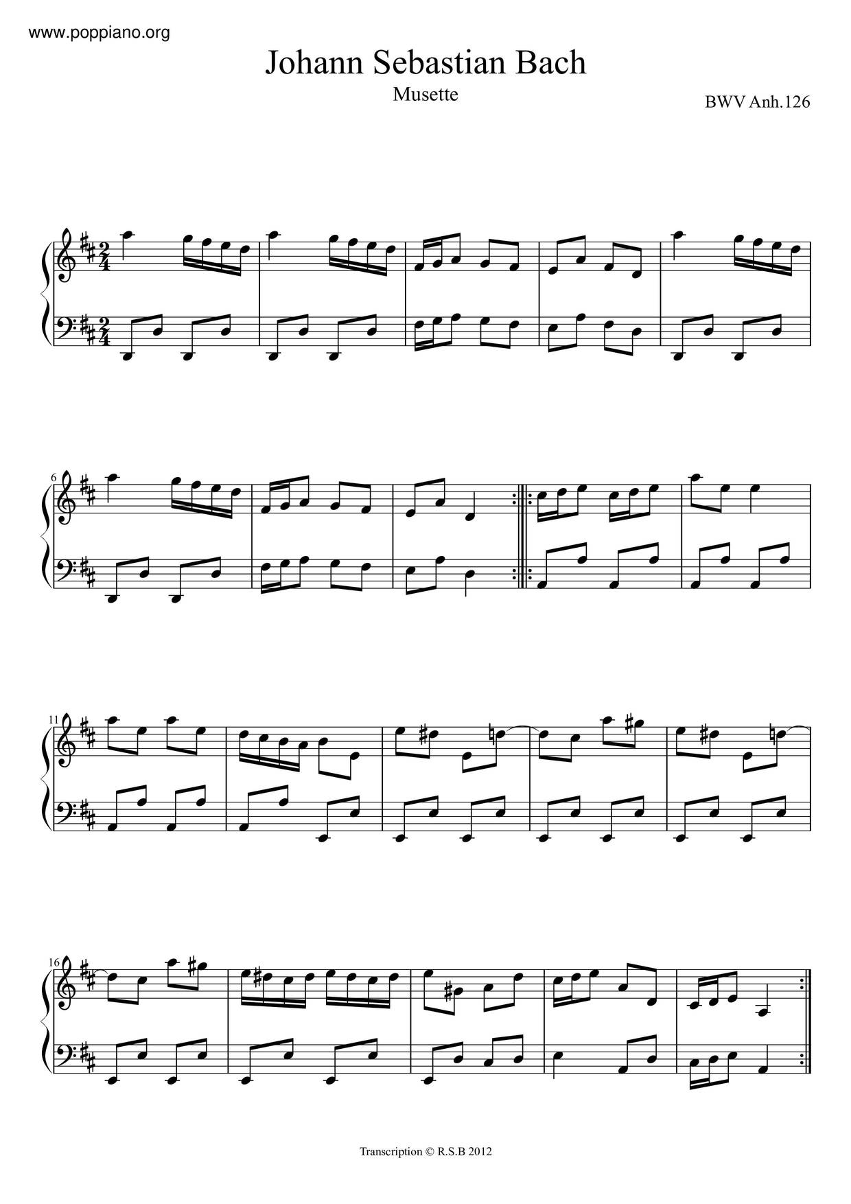 Musette In D Major, BWV Anh. 126ピアノ譜