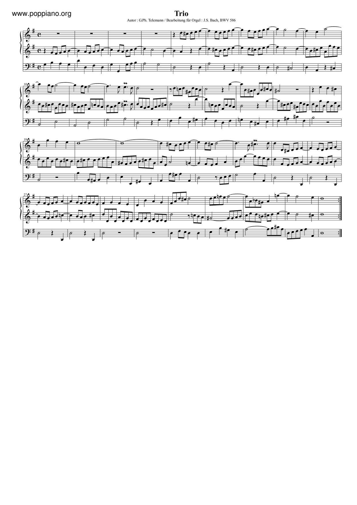 Trio In G Major, BWV 586琴譜