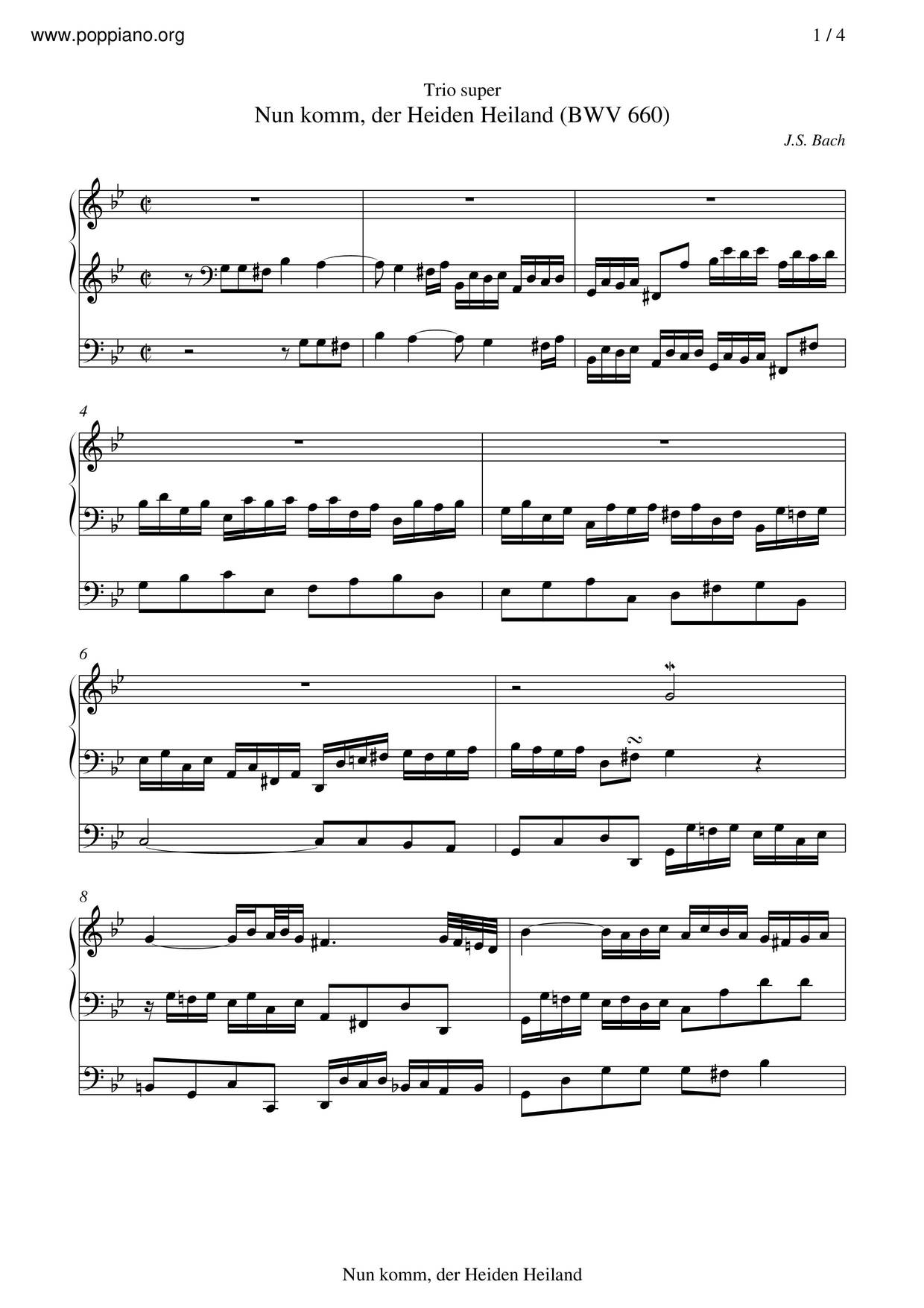 Trio Super 'Nun Komm Der Heiden Heiland', BWV 660ピアノ譜